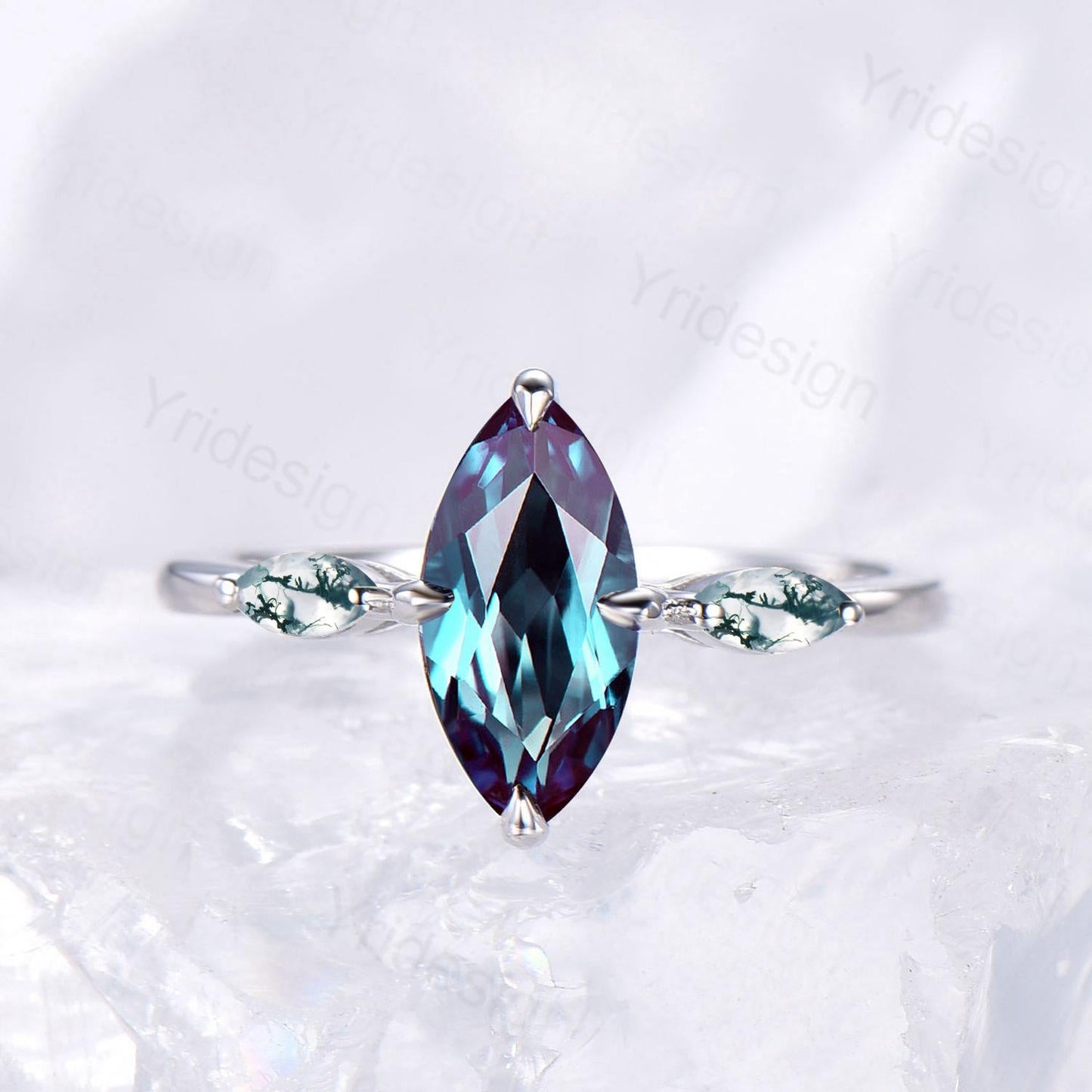 Dainty Marquise Cut Alexandrite Engagement Ring Three Stone Minimalist Color Change Stone Wedding Ring For Women Simple Anniversary Ring