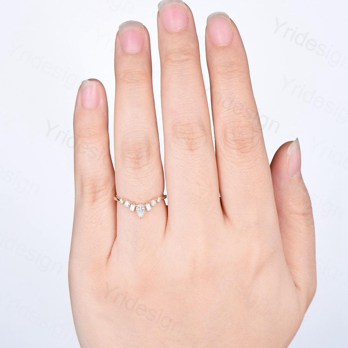 Solid 14K Yellow Gold Lab Grown diamond wedding band women unique curved wedding band women art deco matching stacking band anniversary ring