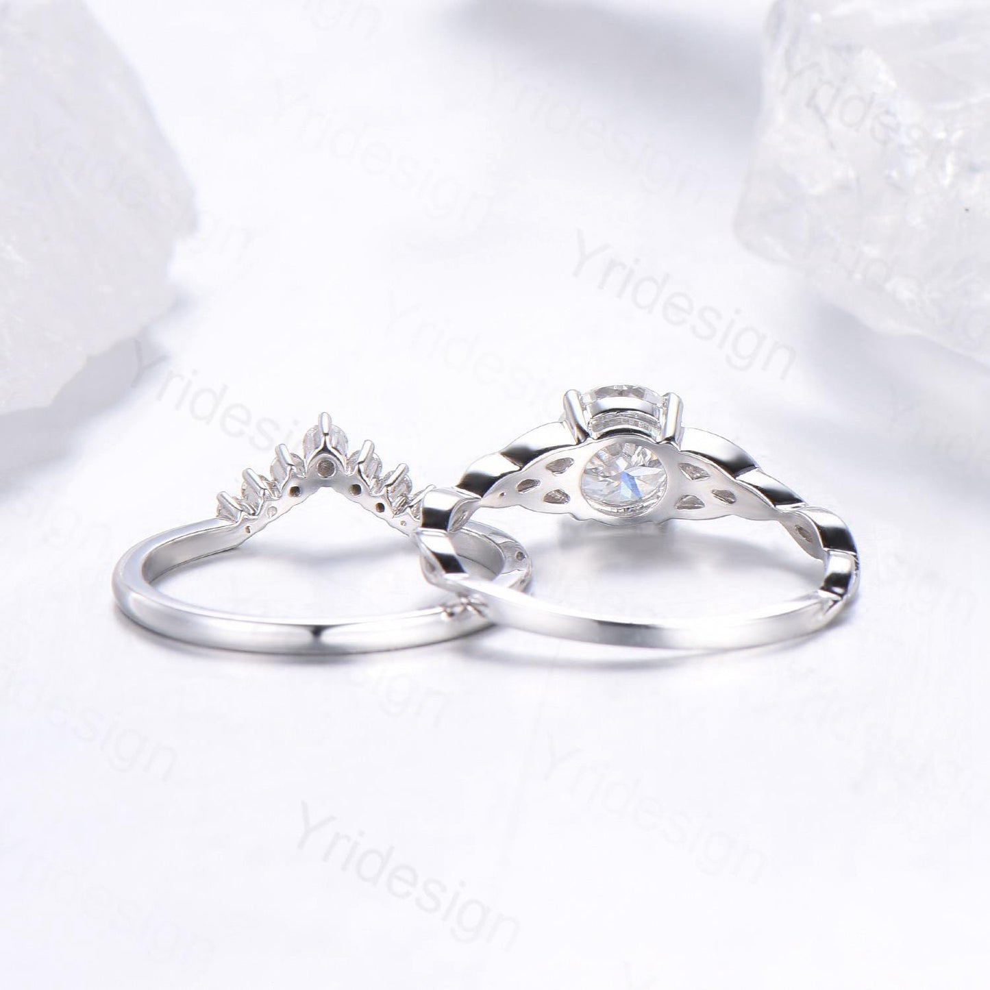 Celtic Love Moissanite Bridal Ring Set White Gold Elegant Twisted Norse Viking Lab Grown Diamond Wedding Ring Women Handmade Jewelry Gift