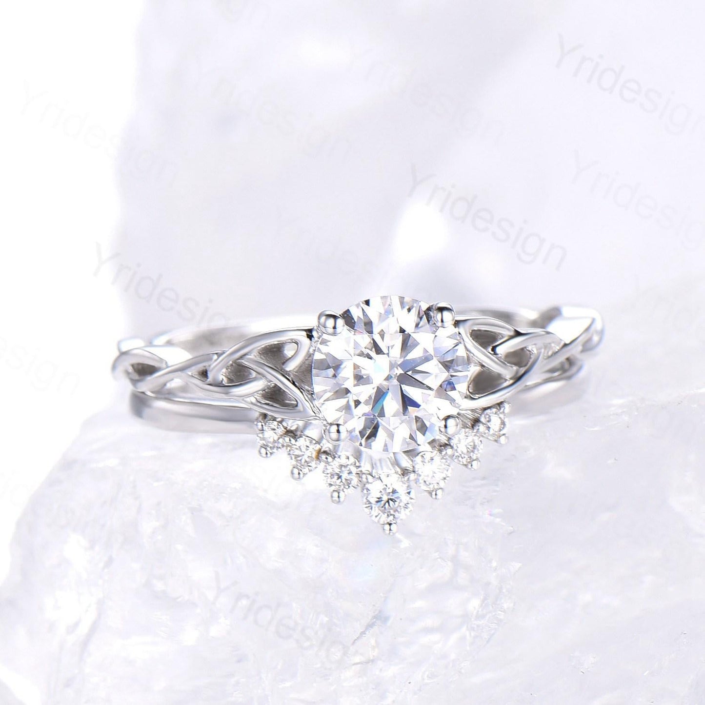 Celtic Love Moissanite Bridal Ring Set White Gold Elegant Twisted Norse Viking Lab Grown Diamond Wedding Ring Women Handmade Jewelry Gift