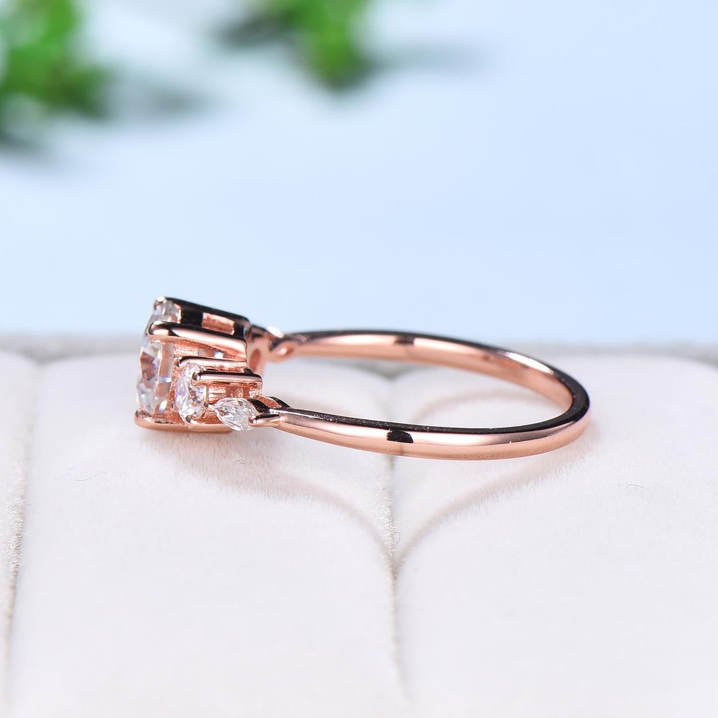 Five Stone IGI Certified Lab Grown Diamond Engagement Ring, Round Cut D Color VVS2 Clarity, Side Round & Marquise lab Diamonds Rose Gold