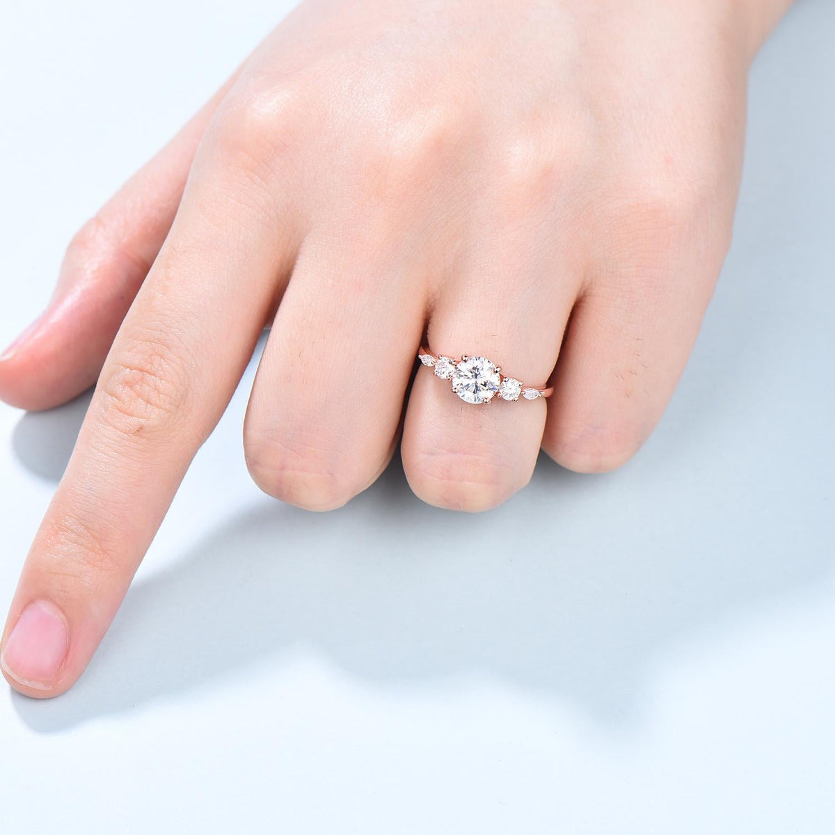Five Stone IGI Certified Lab Grown Diamond Engagement Ring, Round Cut D Color VVS2 Clarity, Side Round & Marquise lab Diamonds Rose Gold