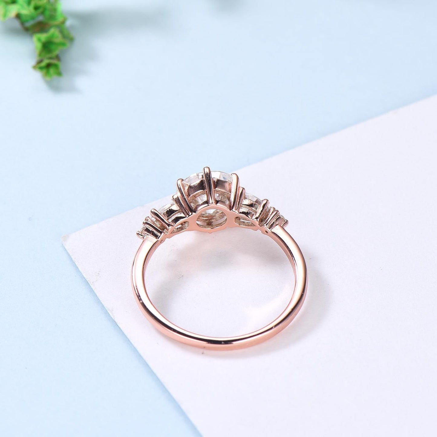 1 Carat D Color VVS2 Clarity IGI Certified Lab Grown Round Cut Diamond Five Stone Engagement Ring, Side Pear & Marquise Diamonds Rose Gold