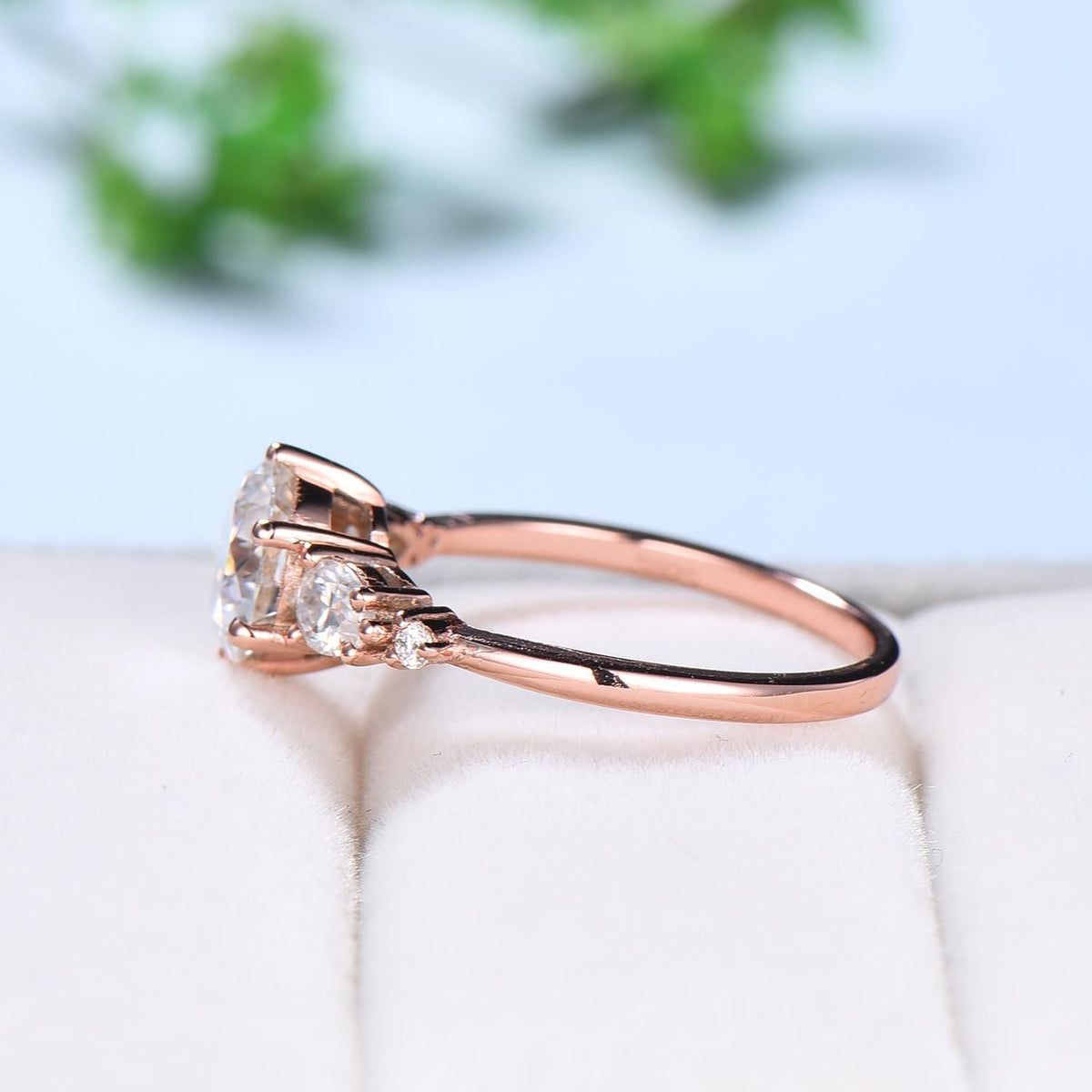 1 Carat D Color VVS2 Clarity IGI Certified Lab Grown Round Cut Diamond Five Stone Engagement Ring, Side Pear & Marquise Diamonds Rose Gold