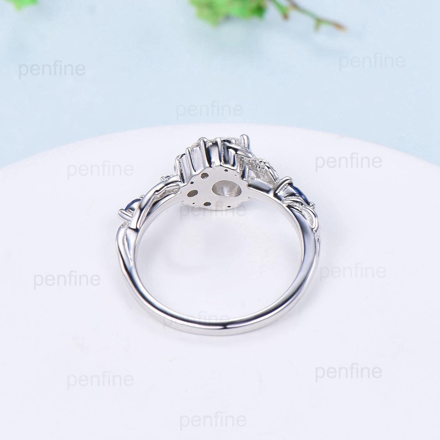 5mm Round White Opal Sapphire Engagement Ring Moon Style Cluster Moissanite Wedding Ring Women Nature Inspired Band October Birthstone Gift
