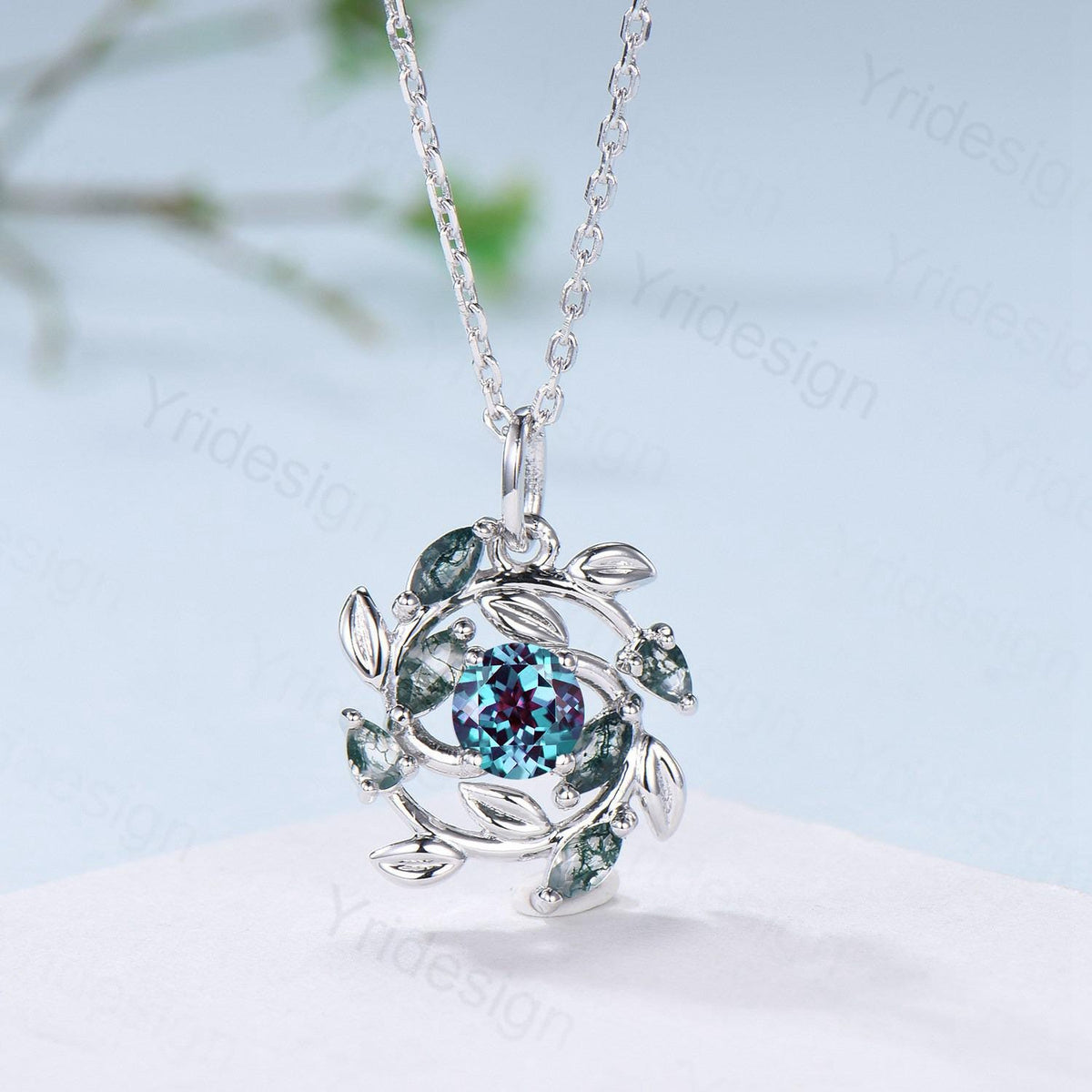 Unique Nature Inspired Lavender Amethyst Necklace Vintage Marquise and Pear Moss Agate Necklace Snowflake Pendant Anniversary gift for women