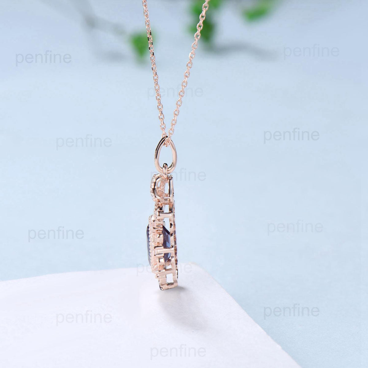 Vintage Natural Oval Tanzanite Pendant Necklace Retro Halo Moonstone Necklace Floral Flower Pendant Unique Birthstone Anniversary gift Women