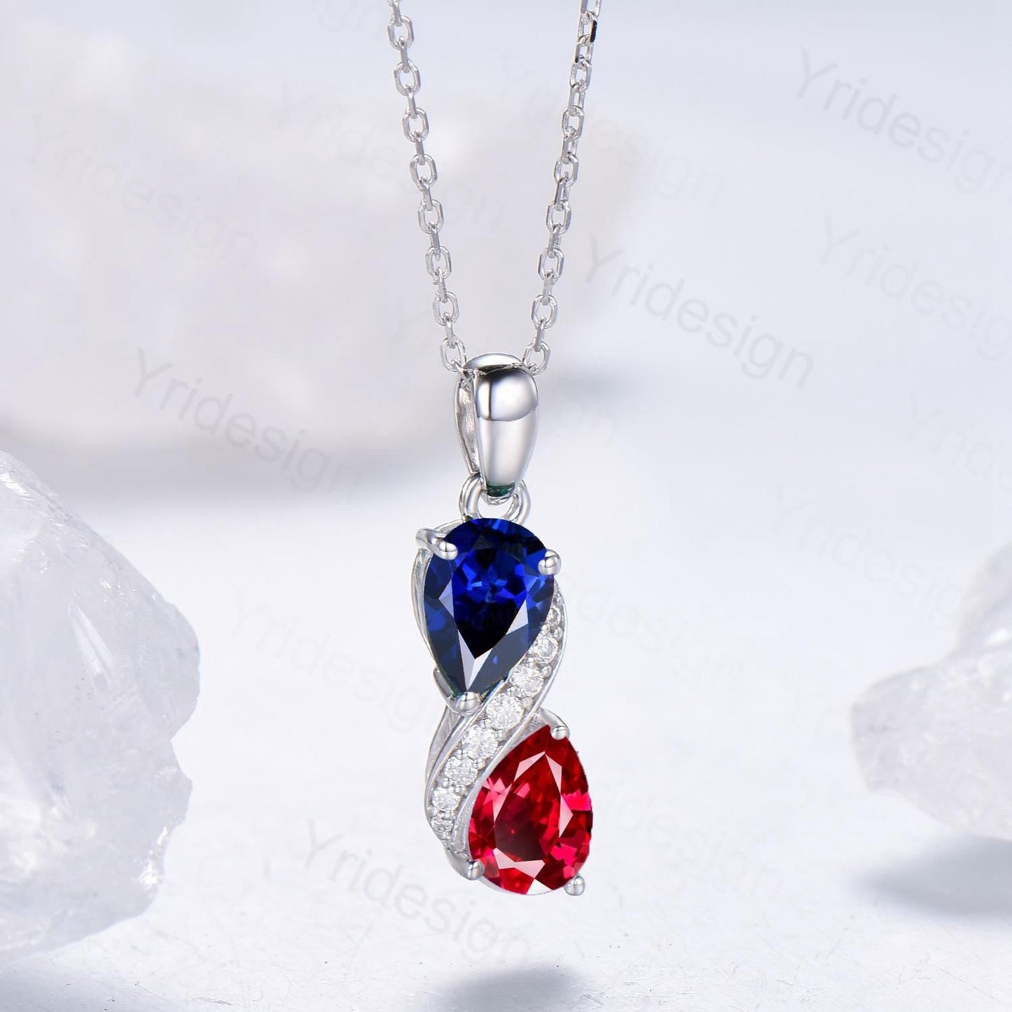 Unique Sapphire Ruby Pendant Necklace Women Alternative Moissanite snake necklace Vintage Art Deco Promise Gift pear shaped pendant for mom