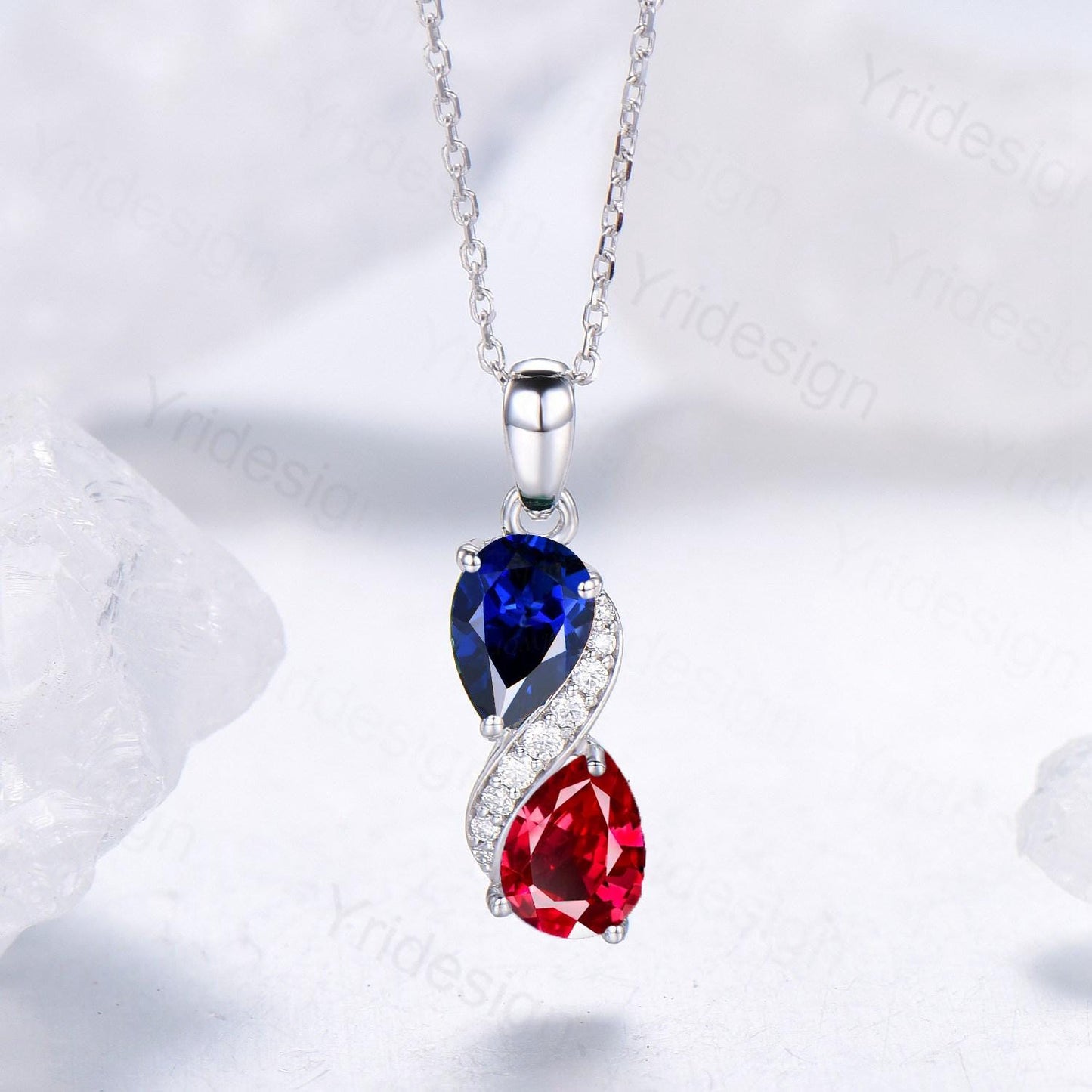 Unique Sapphire Ruby Pendant Necklace Women Alternative Moissanite snake necklace Vintage Art Deco Promise Gift pear shaped pendant for mom