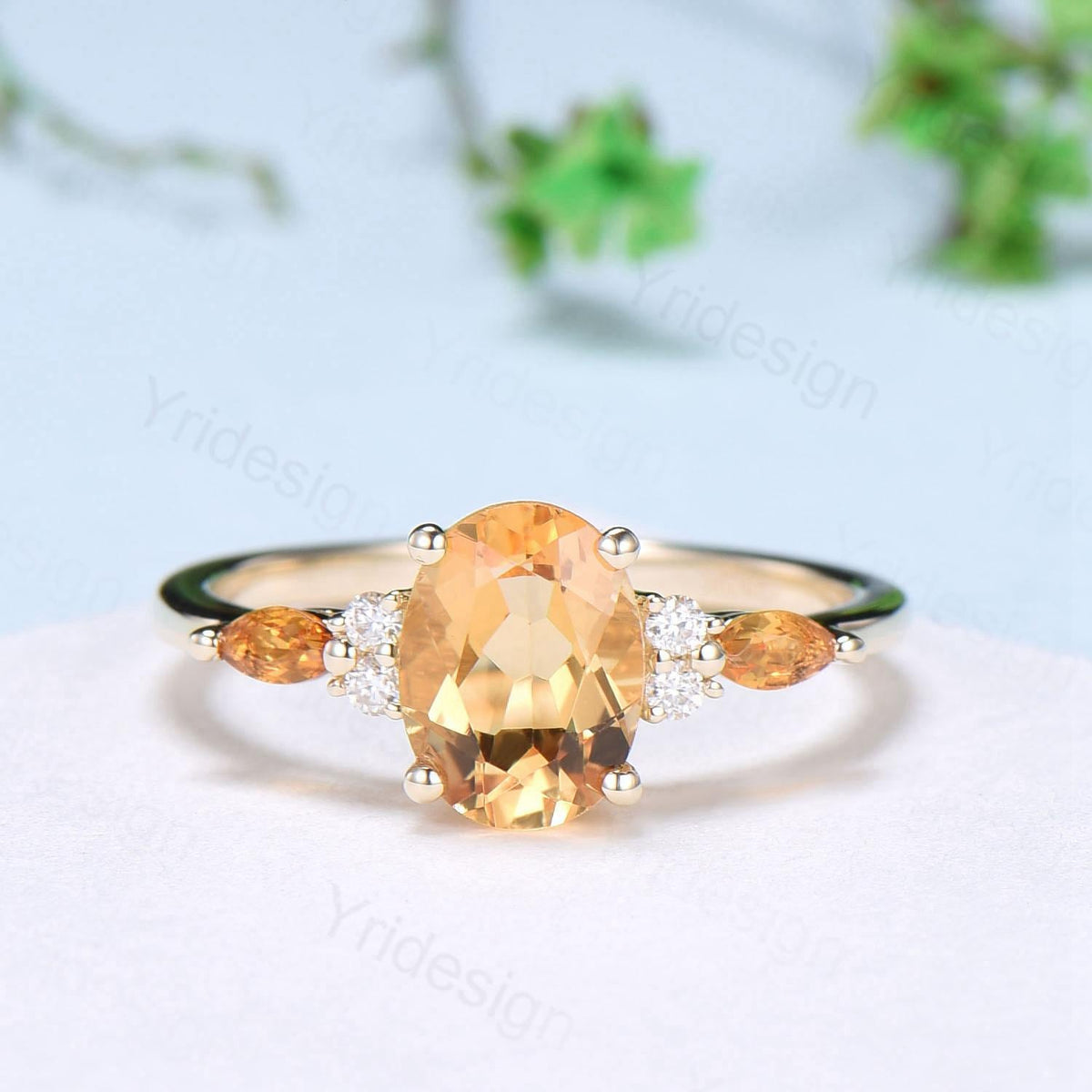 Vintage Oval Cut Citrine engagement ring 1.5 carat flawless Citrine ring for women 14K Yellow Gold marquise November birthstone wedding Ring