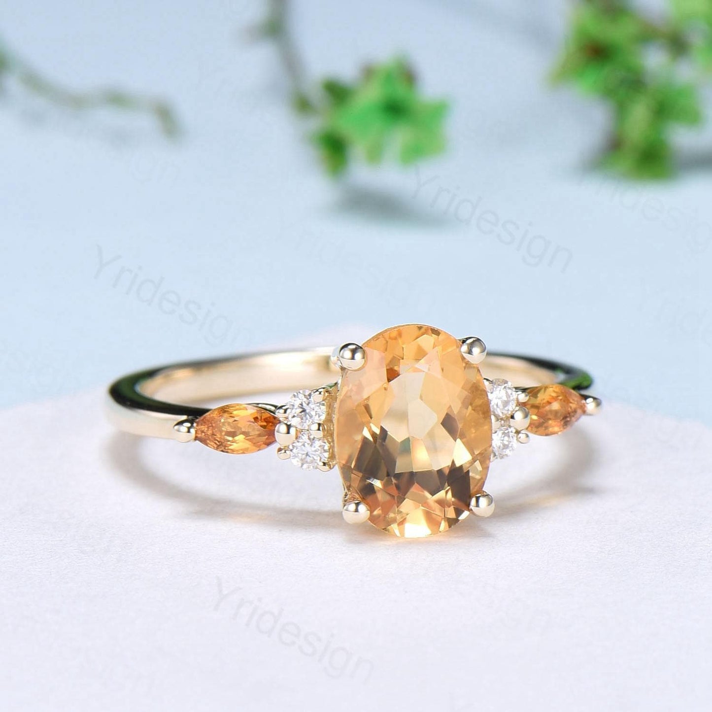 Vintage Oval Cut Citrine engagement ring 1.5 carat flawless Citrine ring for women 14K Yellow Gold marquise November birthstone wedding Ring