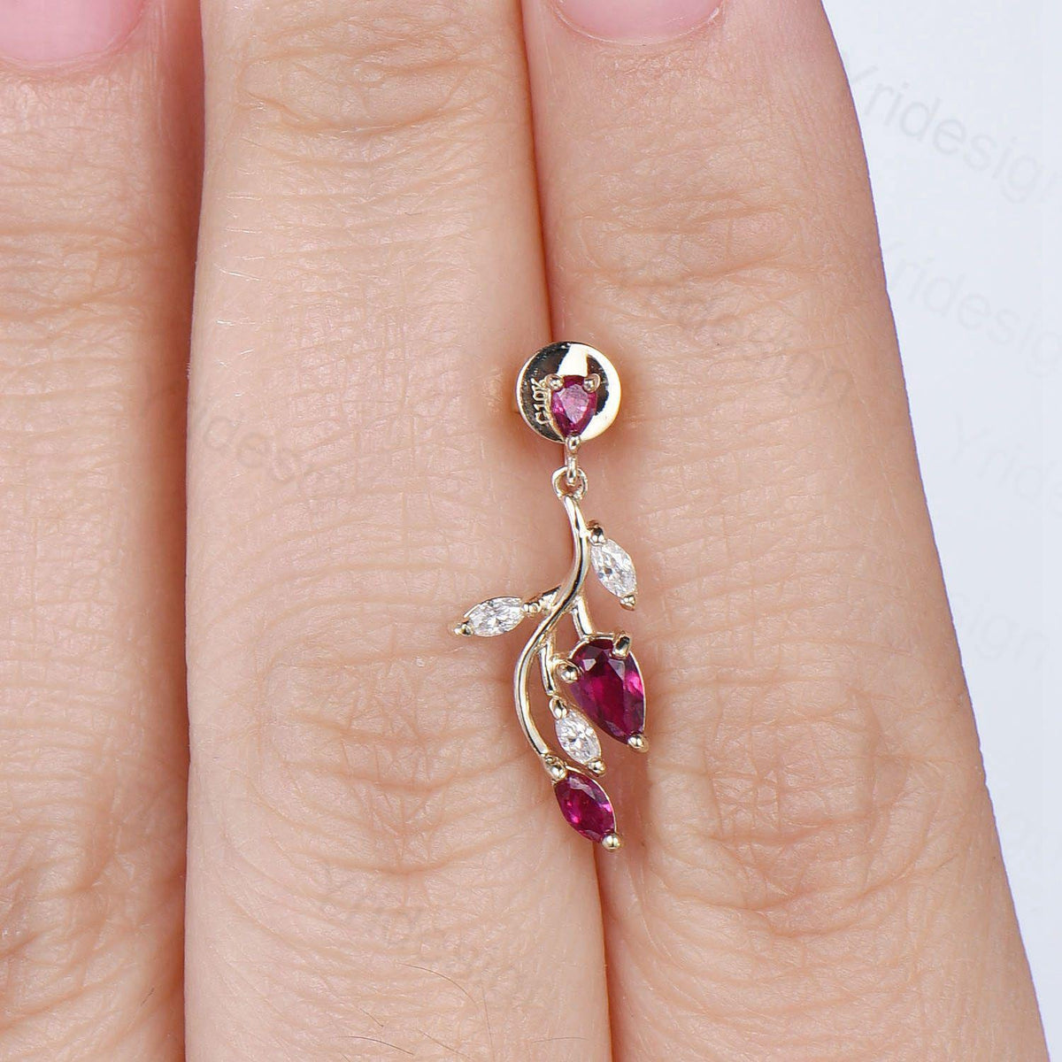 Elegant Ruby Earrings Nature Inspired Red Ruby Stud Earrings July birthstone Earrings Solid 14K Yellow  Gold Vintage Leaves Earrings Women