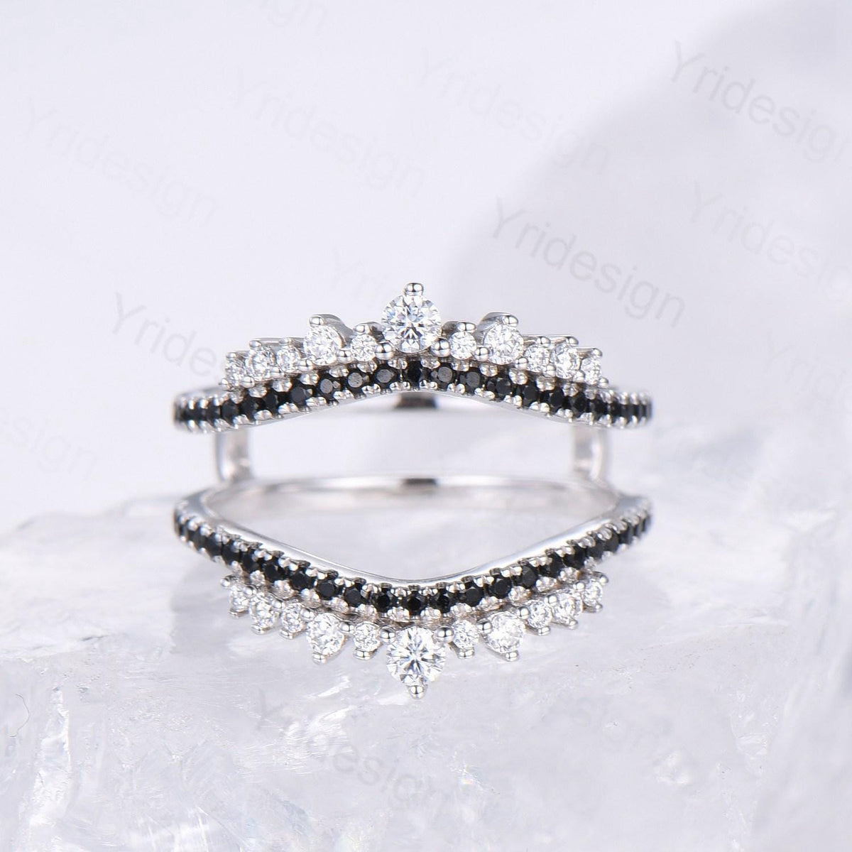 Art Deco Double Curved Moissanite Wedding Band Ladies Snowdrift Wedding Promise Ring Women  Black Diamond Stacking Bridal Matching Ring Her
