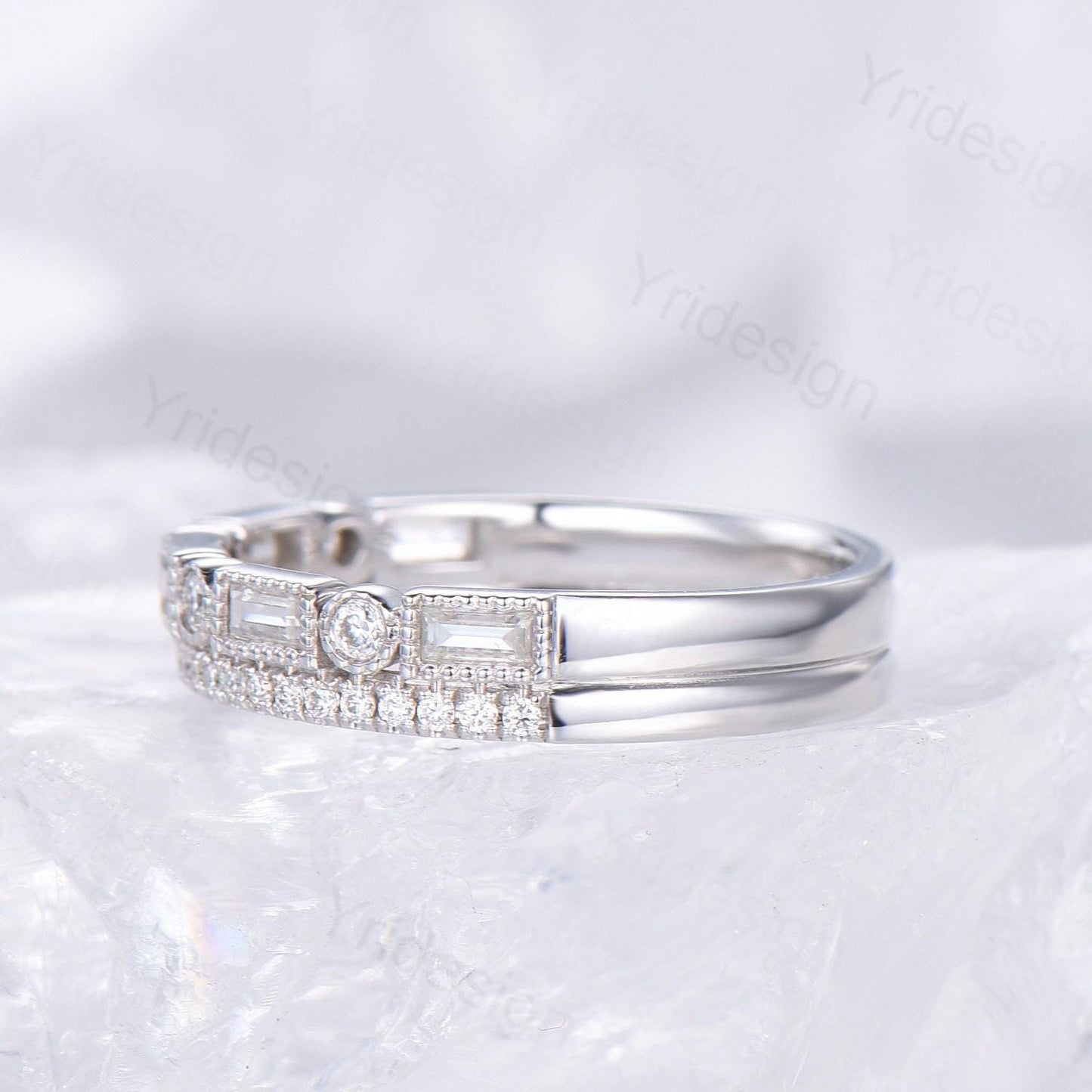 Enhance Baguette cut moissanite wedding band white gold Diamond Anniversary Gift For Wife, Matching Stacking Ring,Elegant Promise Band Women