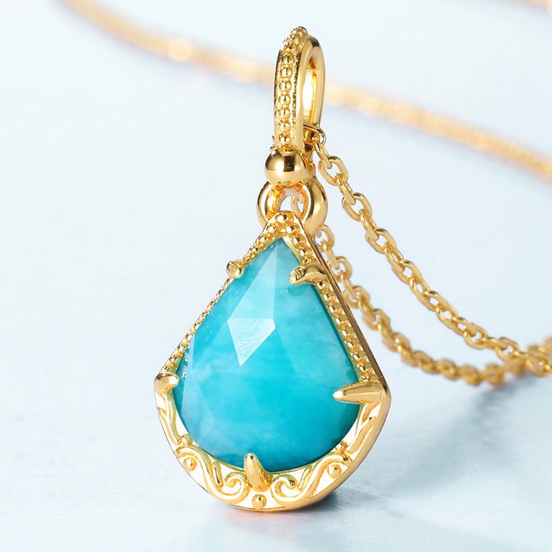 Vintage Amazonite pendant necklace art deco amazonite necklace for mom  14k/18k rose gold necklace promise engagement gift for women