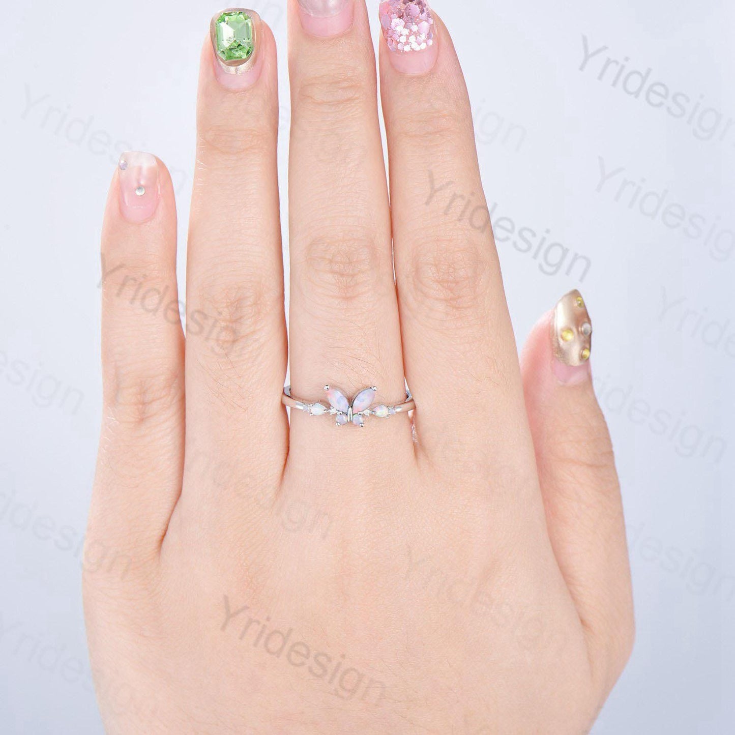Unique Butterfly Marquise White Opal Engagement Ring Vintage Pear Fire Opal Wedding Ring Silver Anniversary Ring October Birthstone Gift