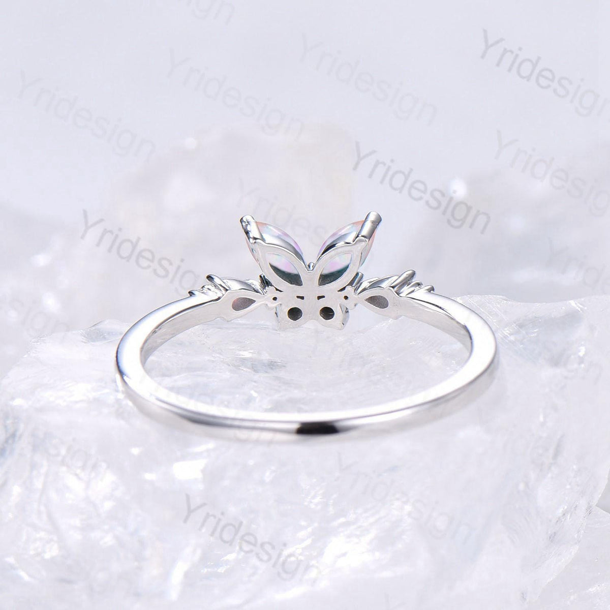 Unique Butterfly Marquise White Opal Engagement Ring Vintage Pear Fire Opal Wedding Ring Silver Anniversary Ring October Birthstone Gift