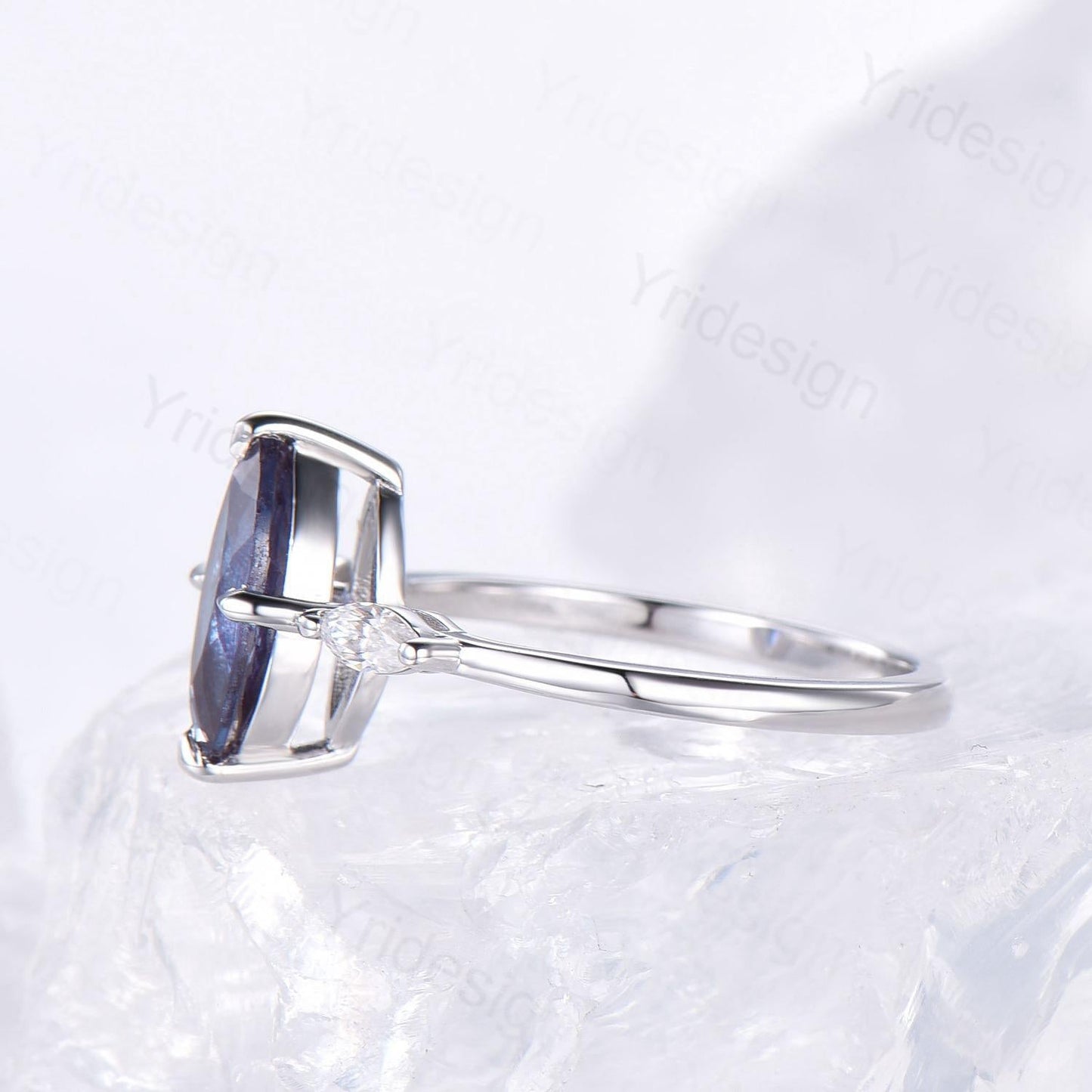 Dainty Marquise Cut Alexandrite Engagement Ring Three Stone Minimalist Color Change Stone Wedding Ring For Women Simple Anniversary Ring