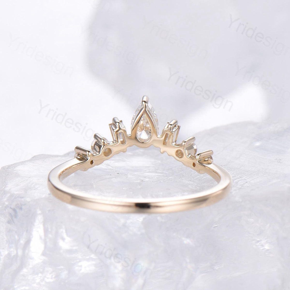 Solid 14K Yellow Gold Lab Grown diamond wedding band women unique curved wedding band women art deco matching stacking band anniversary ring