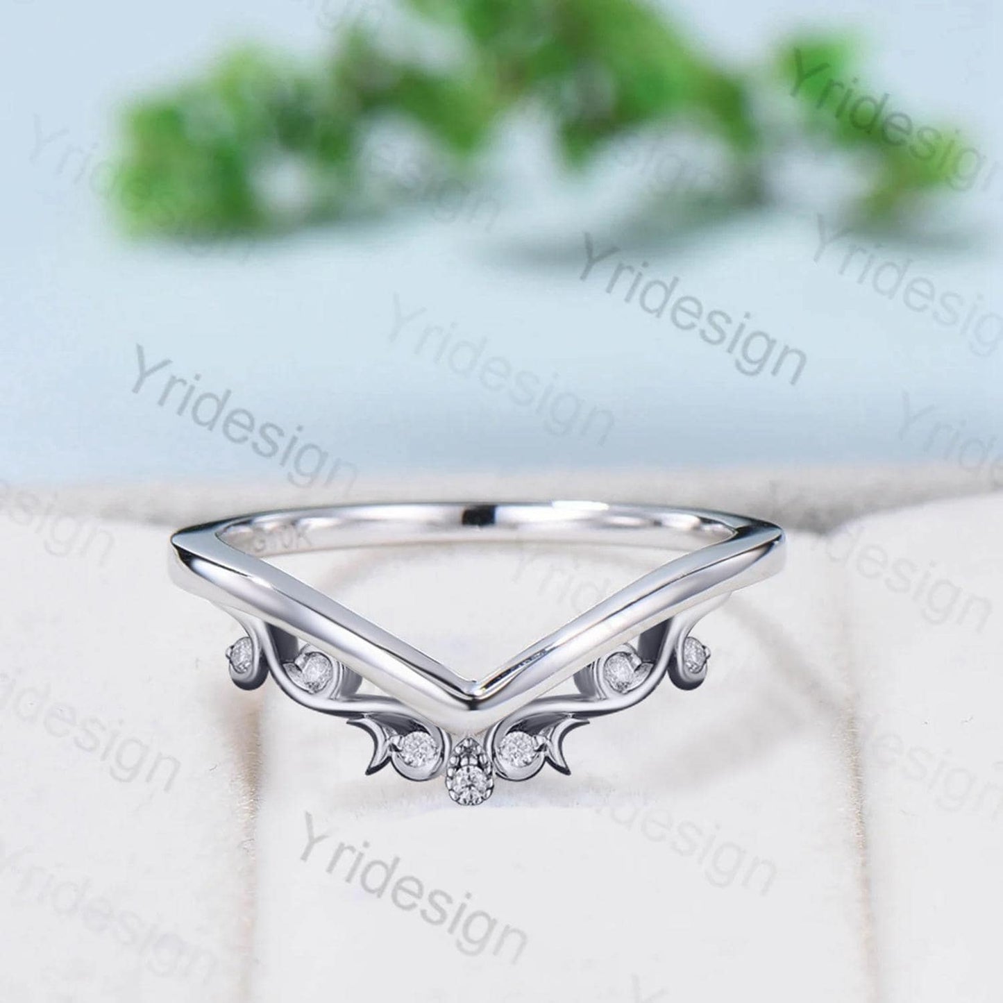 Unique curved moissanite wedding band art deco silver white gold diamond wedding ring matching stacking band anniversary gift