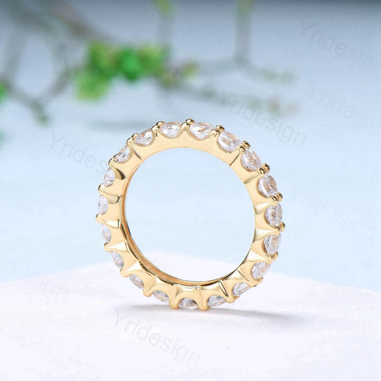 Round Moissanite Band Full Eternity Band Wedding Band 3mm Round Cut Moissanite Wedding Ring 14K Yellow Gold Anniversary Promise Women's Band