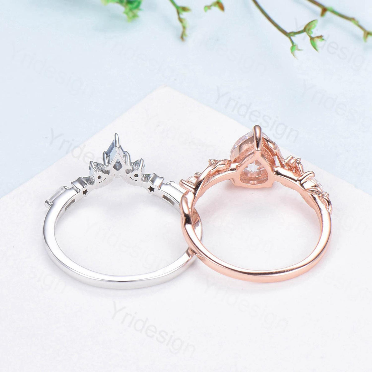 Vintage Pear Shaped Moissanite Engagement Ring Set IGI Certificate Lab Grown Diamond Wedding Ring Set Moon Star Stacking Band Bridal Set