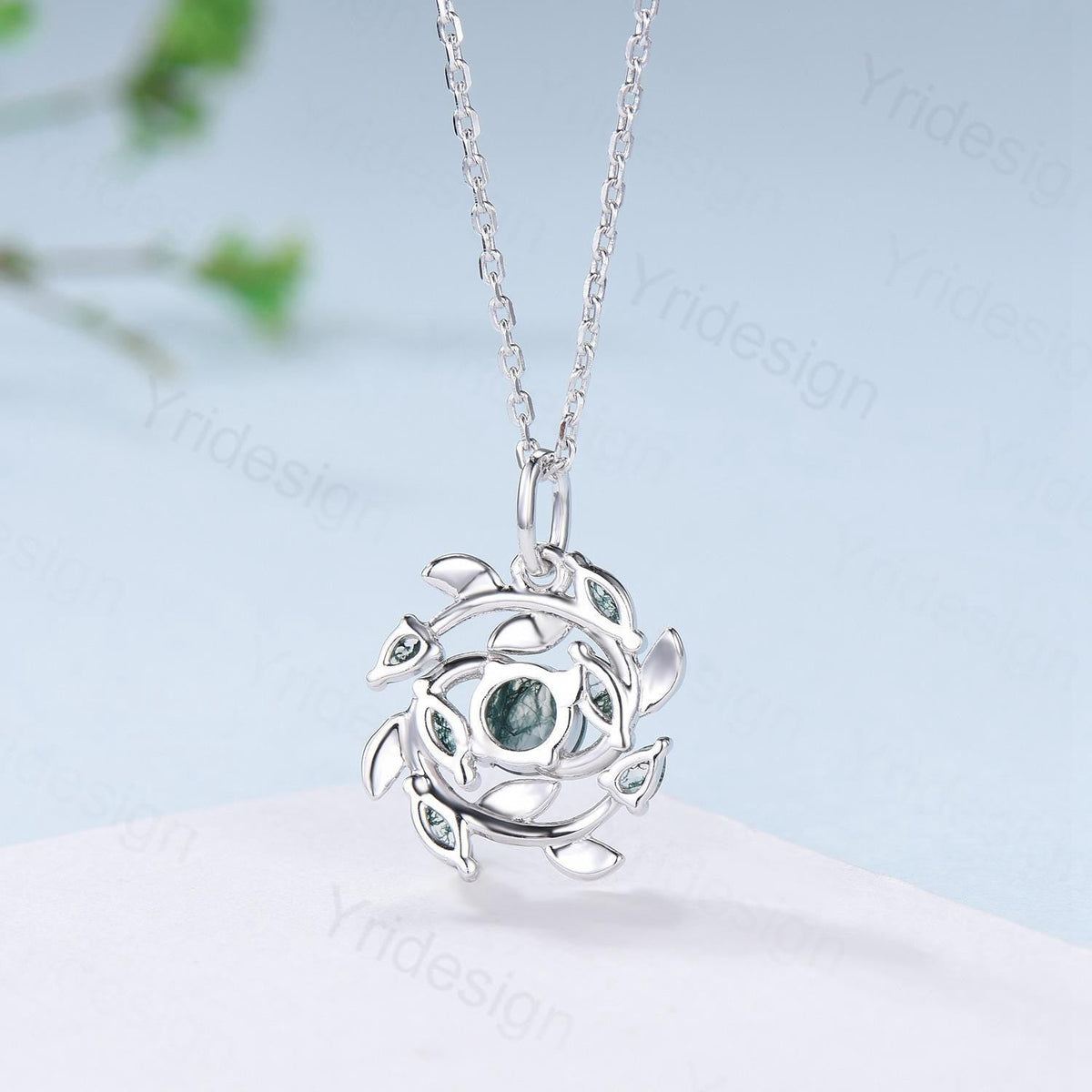 Unique Nature Inspired Lavender Amethyst Necklace Vintage Marquise and Pear Moss Agate Necklace Snowflake Pendant Anniversary gift for women