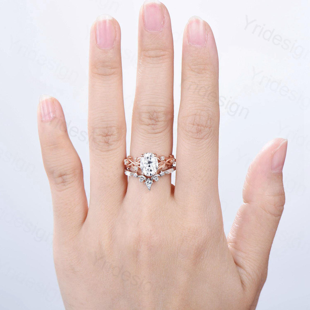 1.5CT Oval Moissanite Engagement Ring Set Nature Inspired Moissanite Wedding Set Unique Moon Star Stacking Matching Band Anniversary Gift