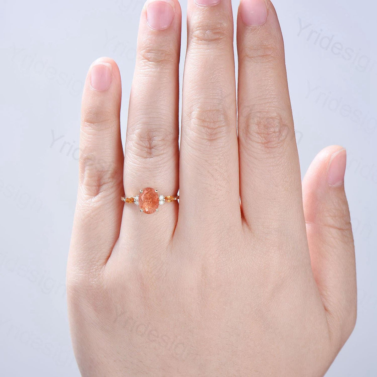 Vintage Oval Cut Sunstone engagement ring 14K Yellow Gold Marquise Citrine Moissanite Wedding Ring Promise Ring Anniversary Gift For Women