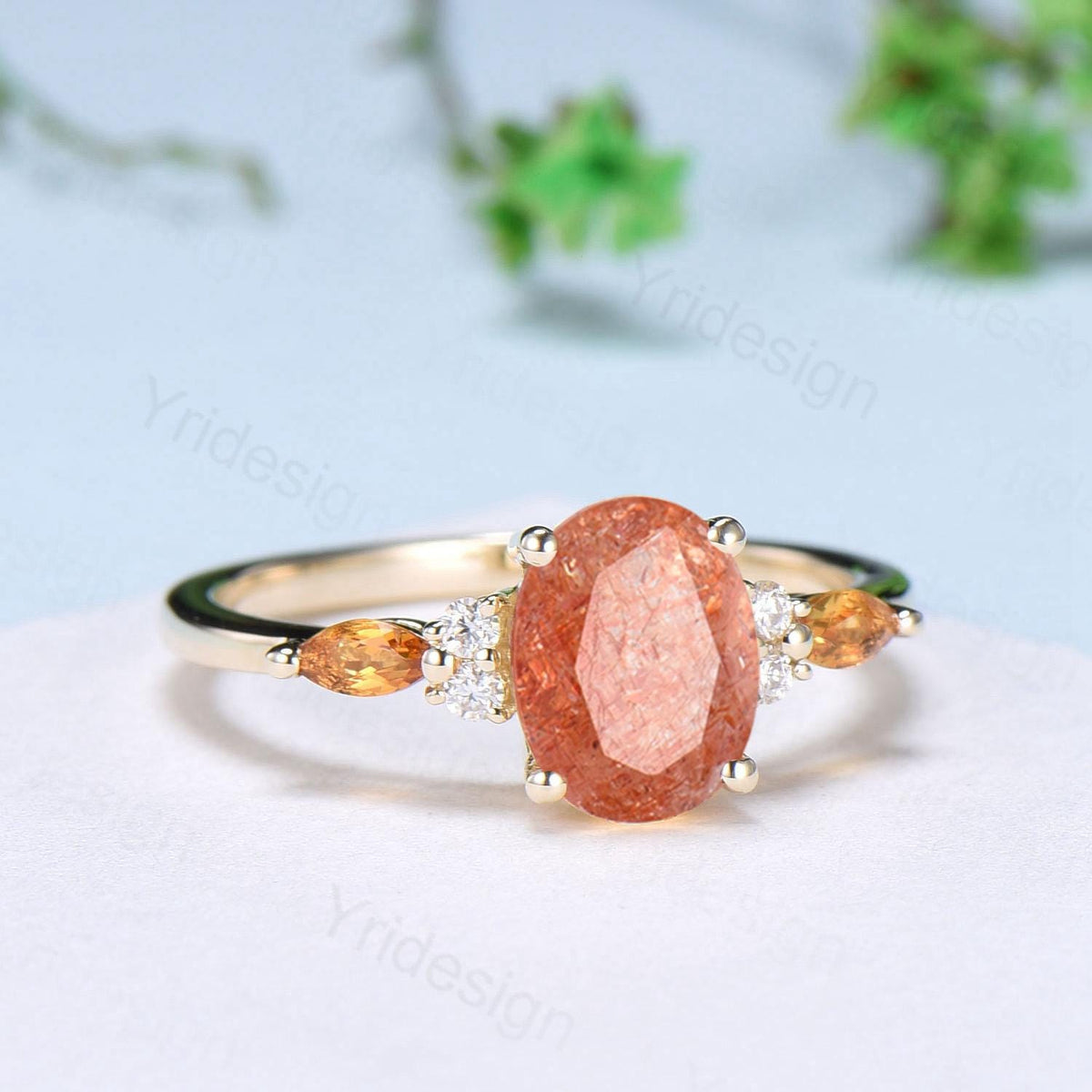 Vintage Oval Cut Sunstone engagement ring 14K Yellow Gold Marquise Citrine Moissanite Wedding Ring Promise Ring Anniversary Gift For Women