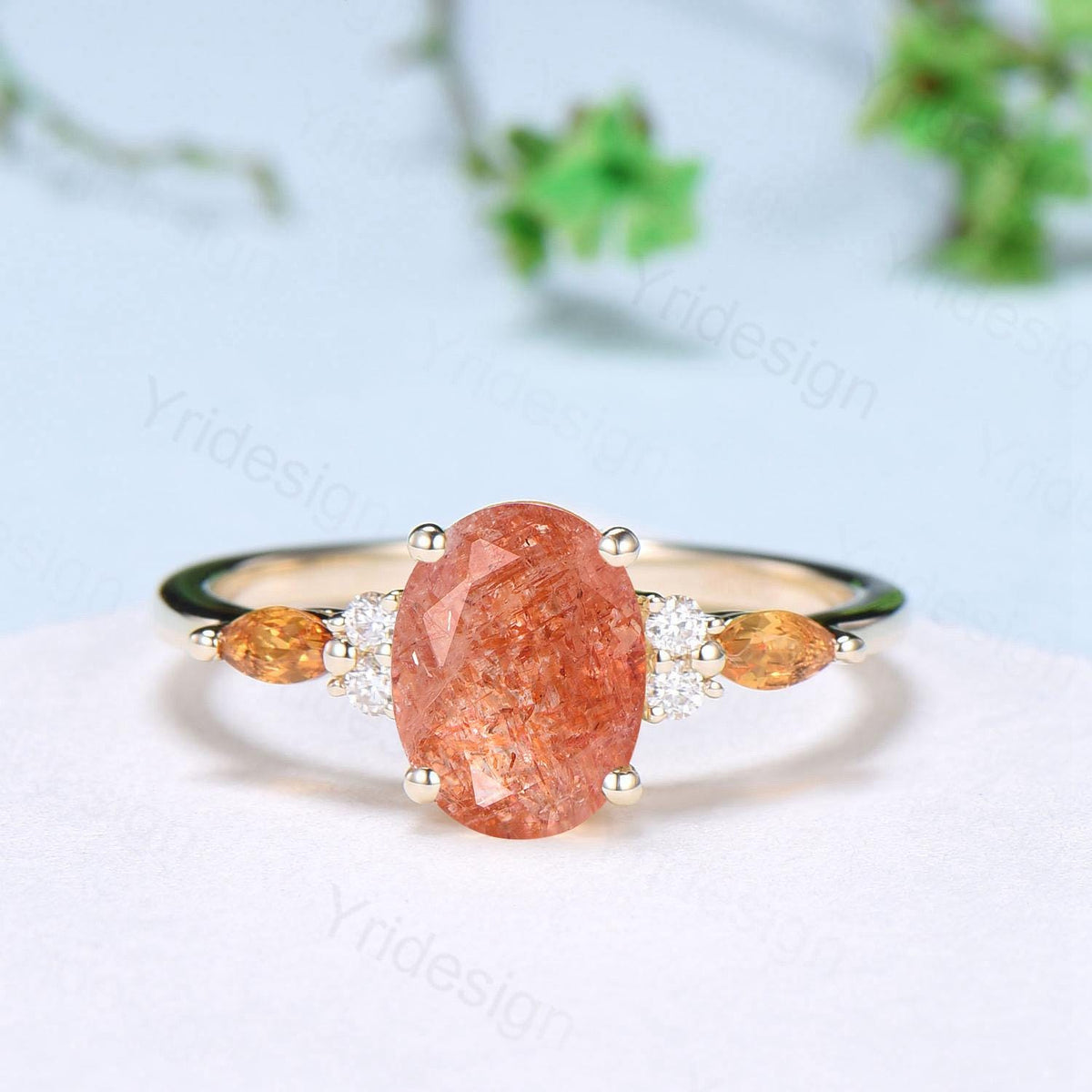 Vintage Oval Cut Sunstone engagement ring 14K Yellow Gold Marquise Citrine Moissanite Wedding Ring Promise Ring Anniversary Gift For Women