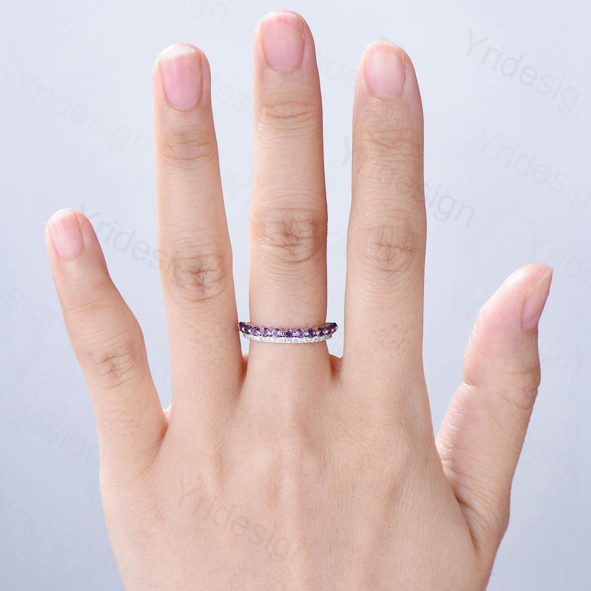 Enhance Amethyst diamond wedding band white gold moissanite band anniversary gift for wife, Matching Stacking Ring, Elegant Promise Band Her