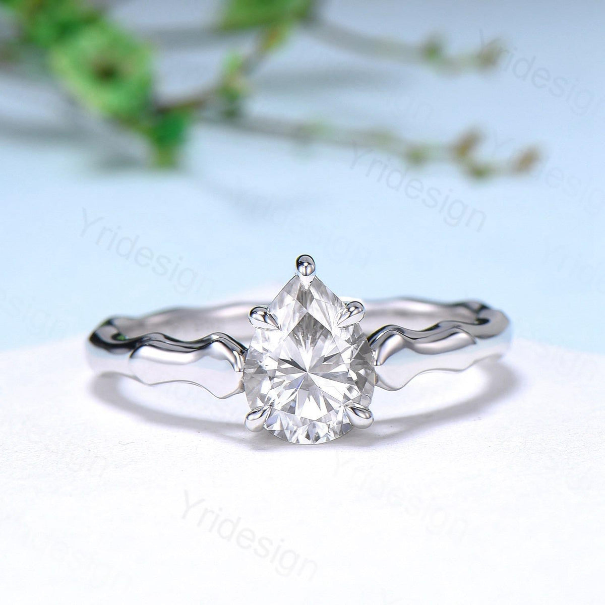 Unique Pear Shaped Moissanite Engagement Ring Platinum Wedding Ring of the Crux of Fate Handmade Personable Bridal Ring Proposal Gift Women