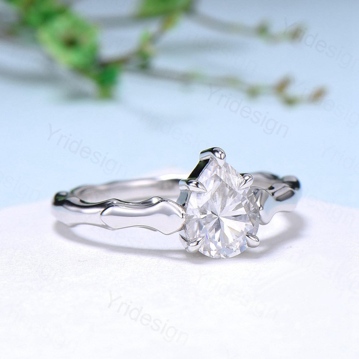 Unique Pear Shaped Moissanite Engagement Ring Platinum Wedding Ring of the Crux of Fate Handmade Personable Bridal Ring Proposal Gift Women