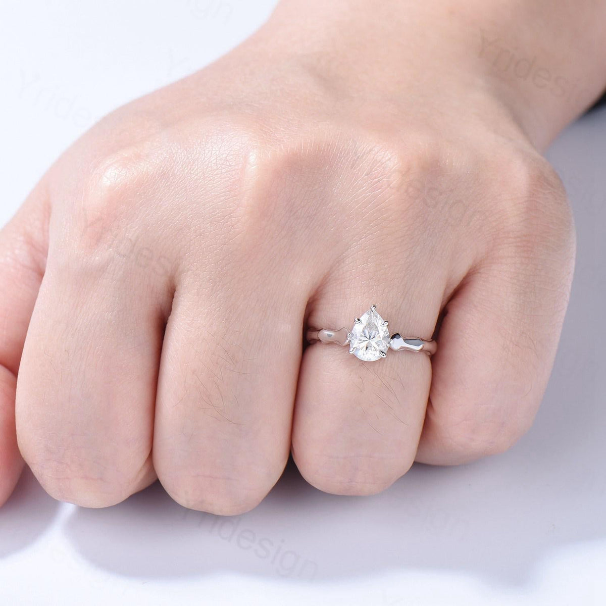 Unique Pear Shaped Moissanite Engagement Ring Platinum Wedding Ring of the Crux of Fate Handmade Personable Bridal Ring Proposal Gift Women