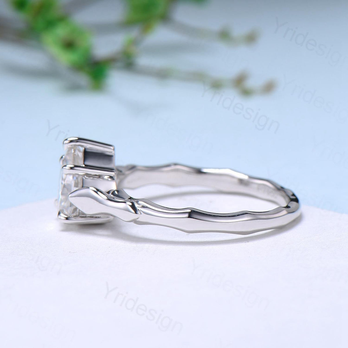 Unique Pear Shaped Moissanite Engagement Ring Platinum Wedding Ring of the Crux of Fate Handmade Personable Bridal Ring Proposal Gift Women