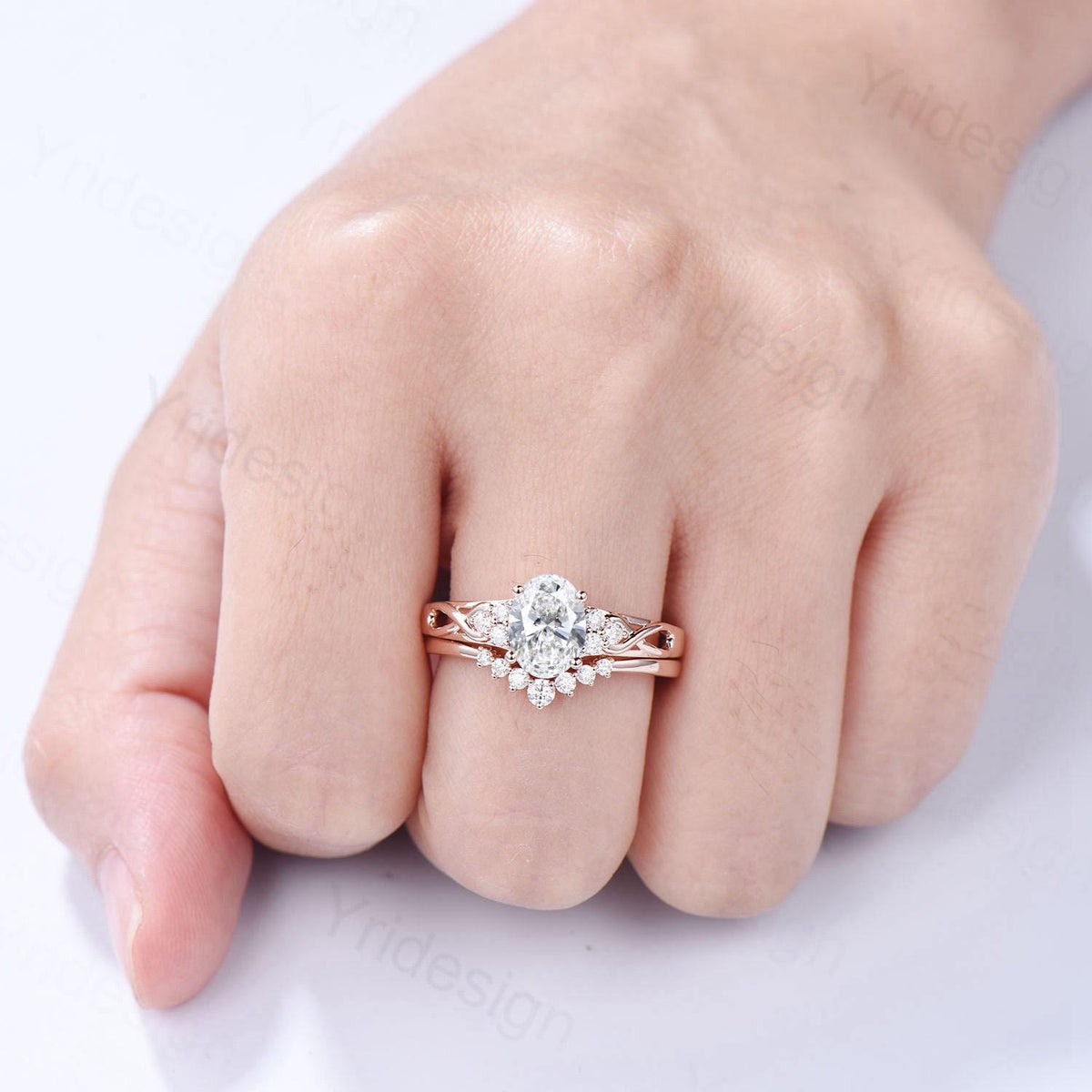 Celtic Knot Oval Cut Lab Grown Diamond Engagement Ring Set, IGI Certificate Diamond Bridal Ring Set, Unique Handmade Anniversary Gift Women