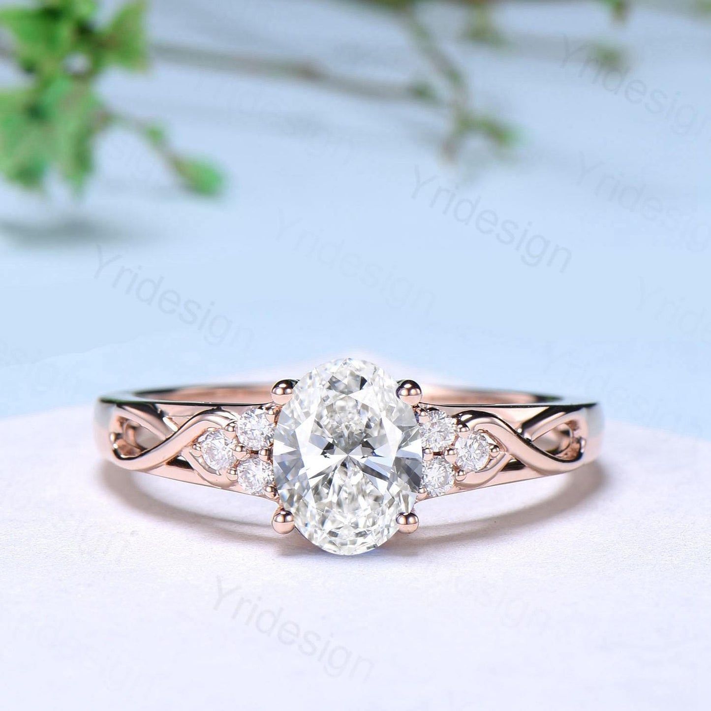 Celtic Knot Oval Cut Lab Grown Diamond Engagement Ring Set, IGI Certificate Diamond Bridal Ring Set, Unique Handmade Anniversary Gift Women