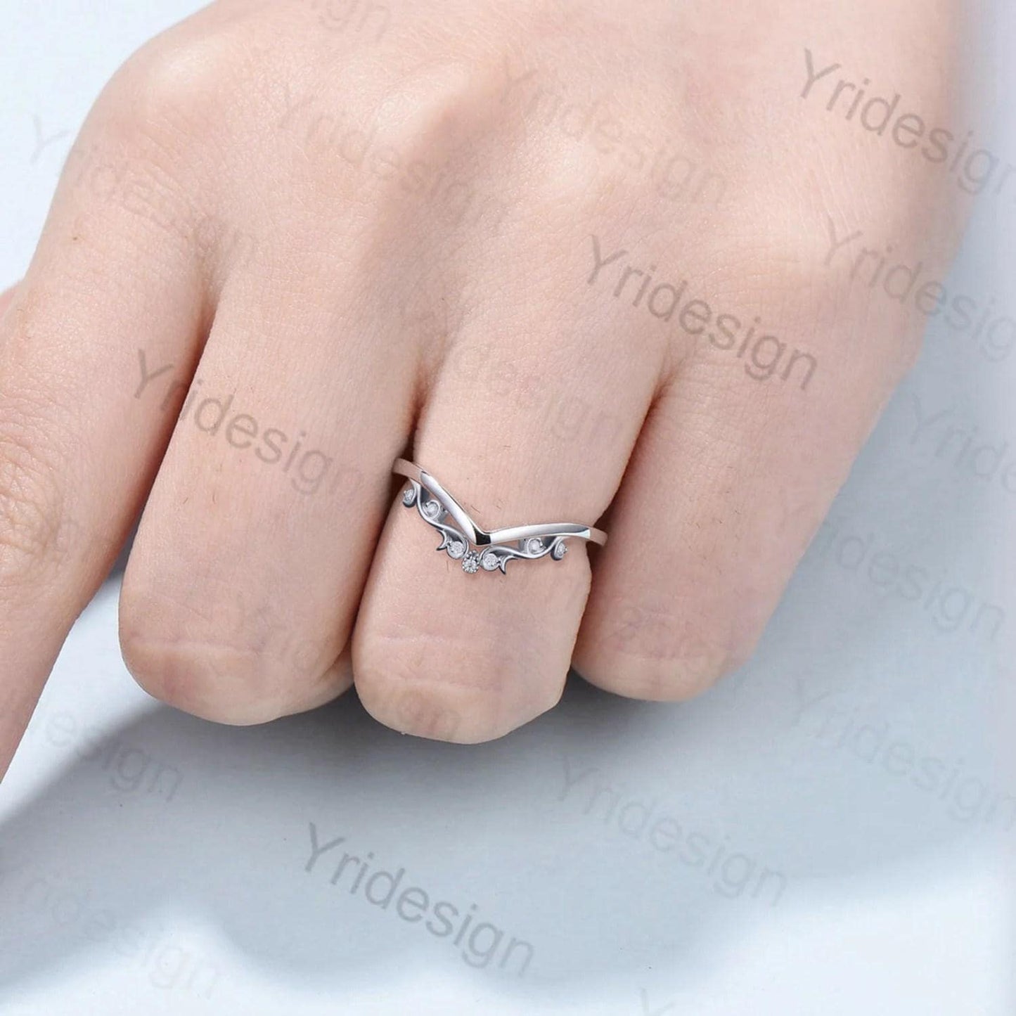Unique curved moissanite wedding band art deco silver white gold diamond wedding ring matching stacking band anniversary gift