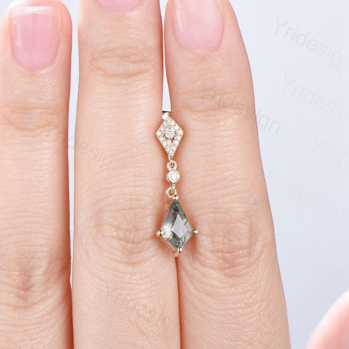 Vintage Natural Moss Agate earrings Elegant 14/18K Yellow Gold Kite Cut Green Agate Stud Earrings Women  crystal earrings anniversary gift