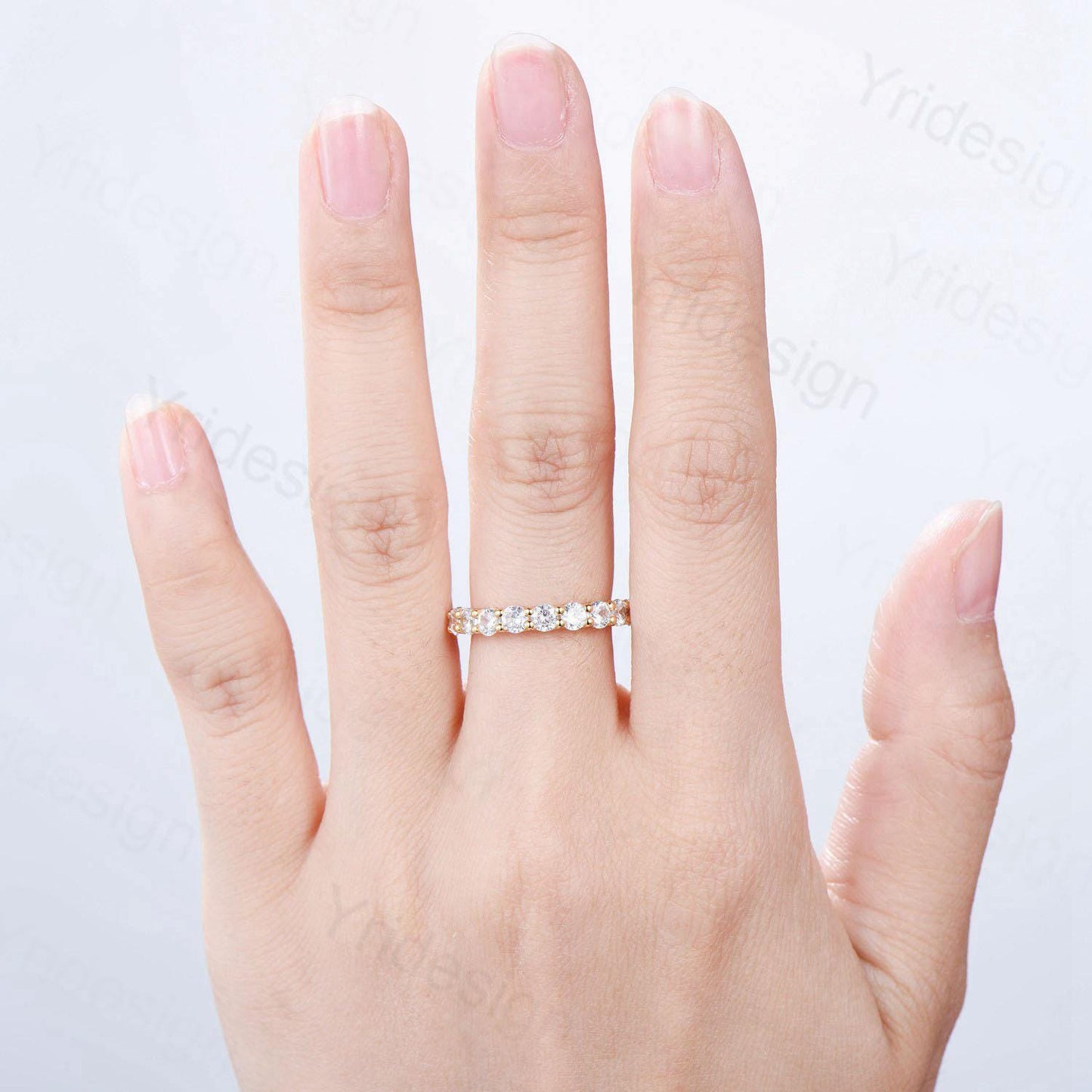 Round Moissanite Band Full Eternity Band Wedding Band 3mm Round Cut Moissanite Wedding Ring 14K Yellow Gold Anniversary Promise Women's Band