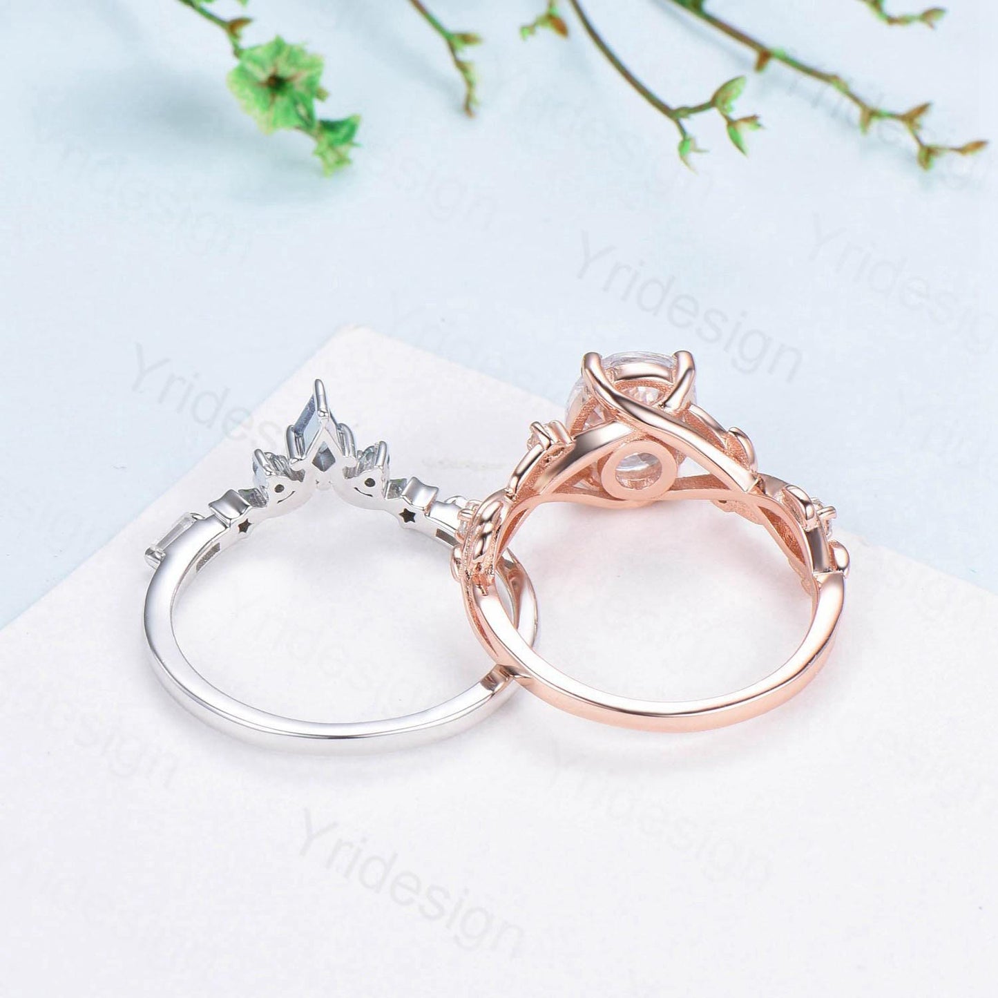 1.5CT Oval Moissanite Engagement Ring Set Nature Inspired Moissanite Wedding Set Unique Moon Star Stacking Matching Band Anniversary Gift