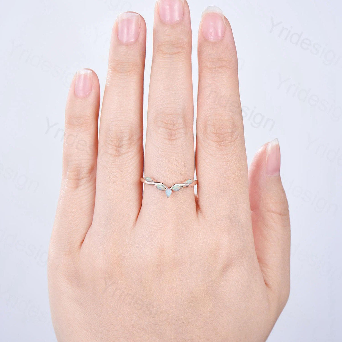 Pear Shaped And Marquise Opal Wedding Band 14K Rose Gold Snowdrift White Opal Stacking Wedding Ring October Birthstone Band Anniversary gift