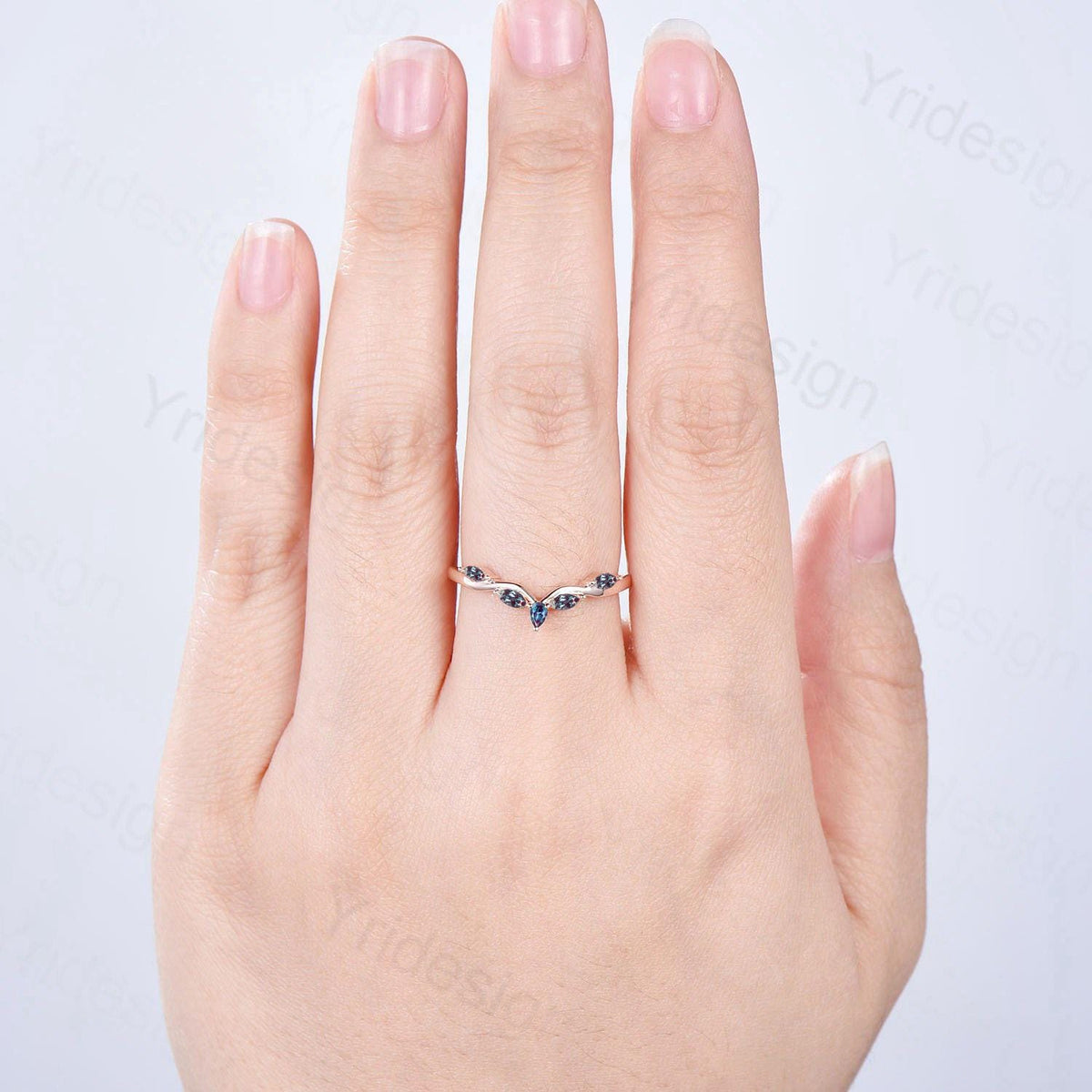 Pear Shaped And Marquise Alexandrite Wedding Band 14K Rose Gold Snowdrift Color cahnge Stone Stacking Matching Wedding Ring Anniversary gift