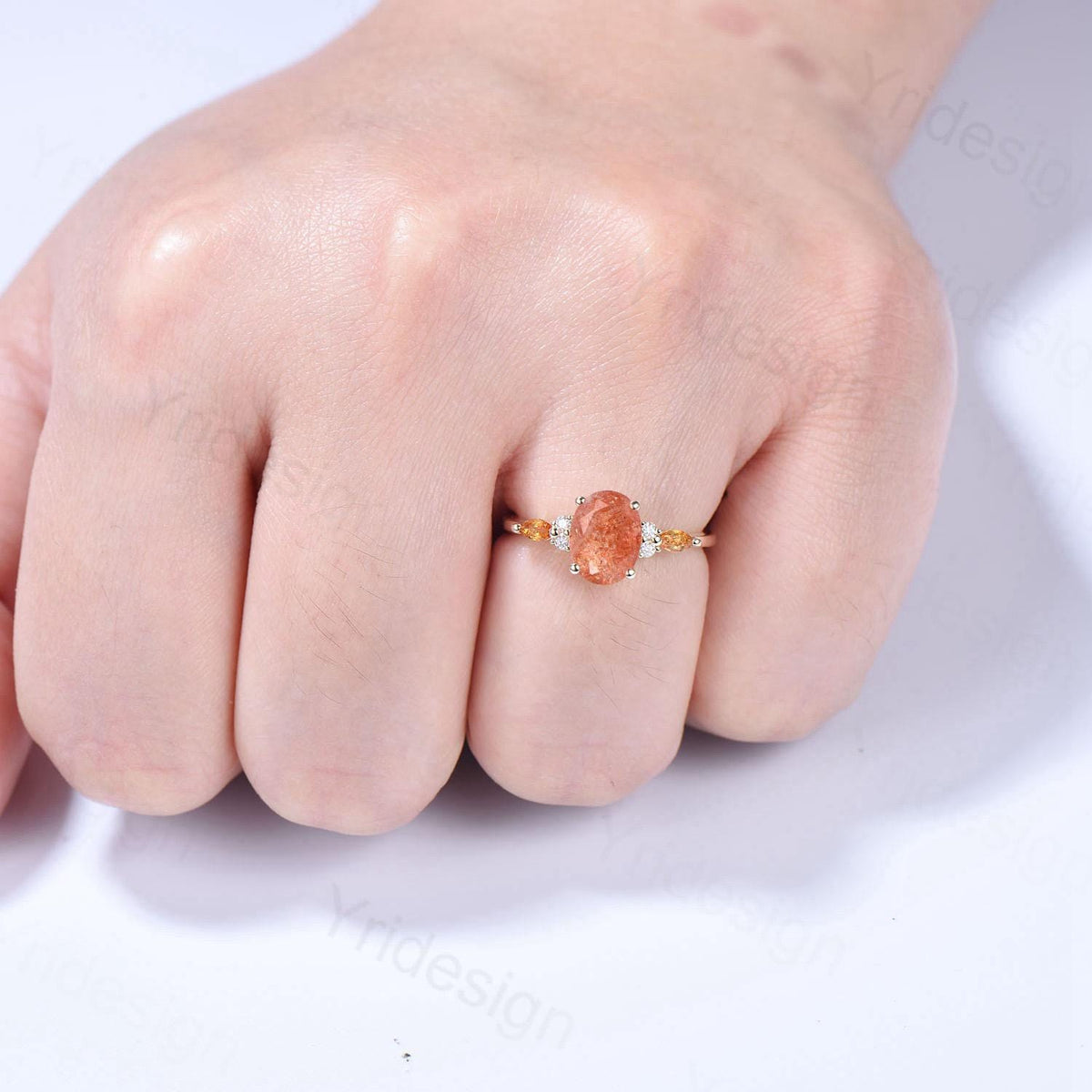Vintage Oval Cut Sunstone engagement ring 14K Yellow Gold Marquise Citrine Moissanite Wedding Ring Promise Ring Anniversary Gift For Women