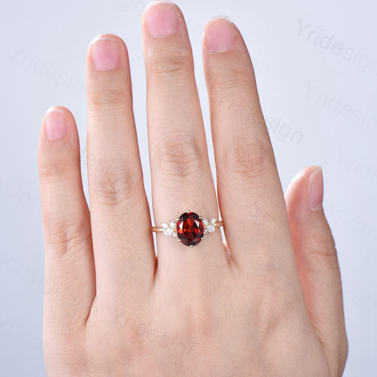 Vintage Style 3 carat Oval Garnet Ring Engagement Ring, Yellow Gold Antique Wedding Women's Ring, Art Deco January Birthstone Promise Ring
