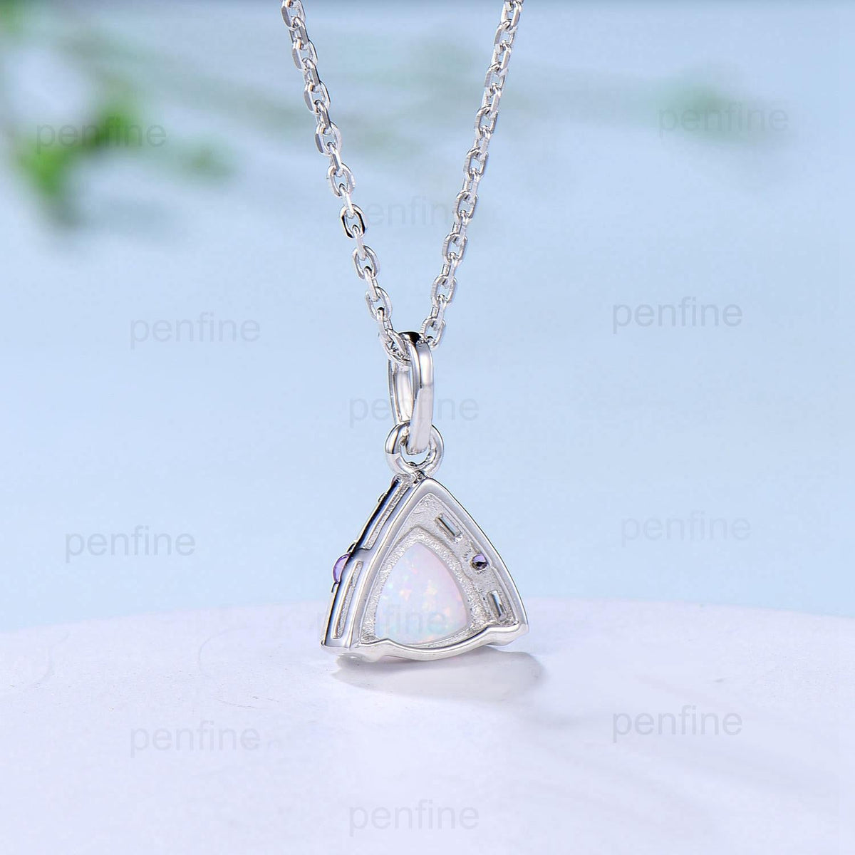 Trilliant Opal Amethyst pendant necklace vintage baguette moissanite pendant silver white  gold fire opal necklace Engagement Gift For Women
