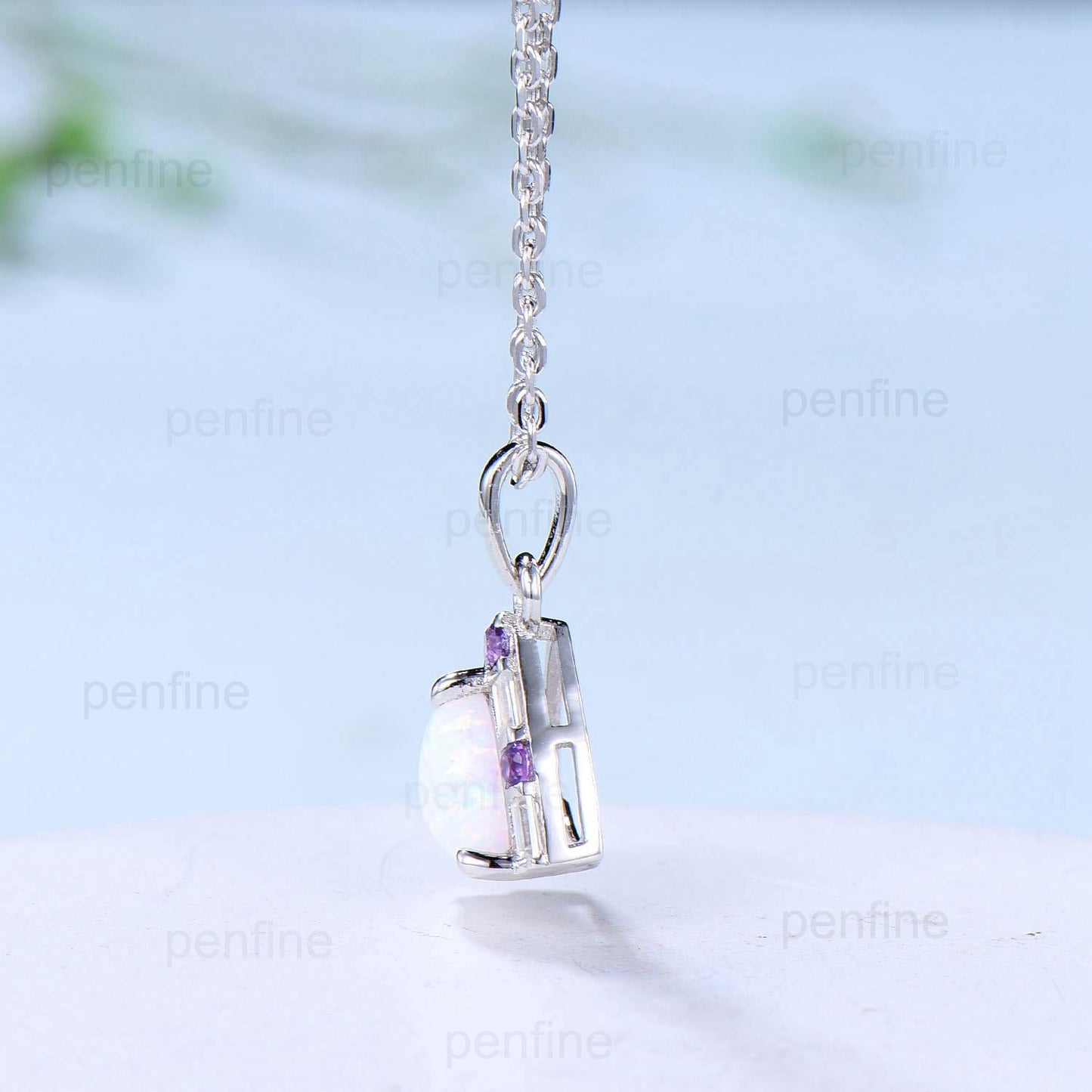 Trilliant Opal Amethyst pendant necklace vintage baguette moissanite pendant silver white  gold fire opal necklace Engagement Gift For Women