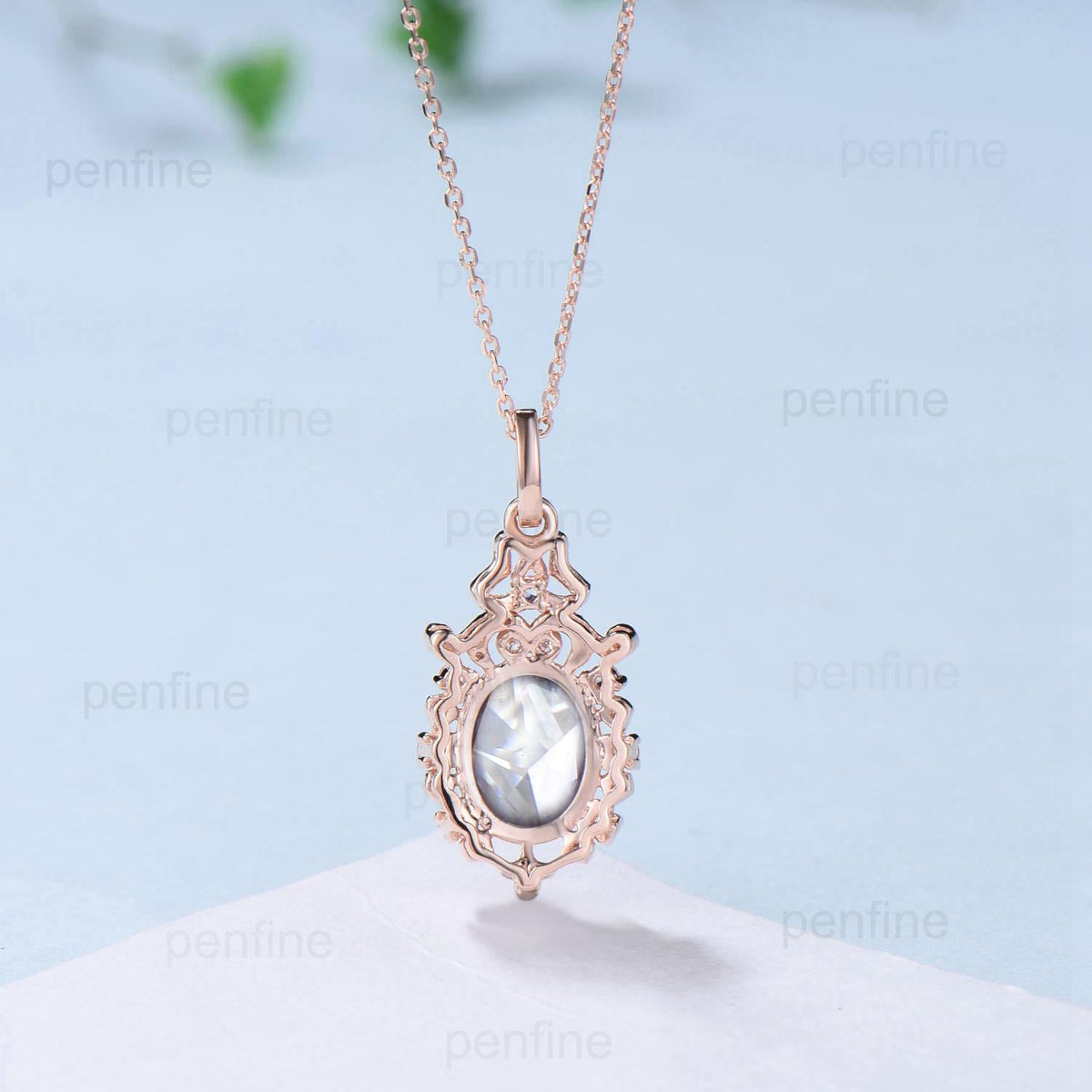 Vintage Lab Grown Diamond Pendant Necklace Unique Knot Moissanite Necklace Floral Rainbow Moonstone Pendant Unique Anniversary promise gift