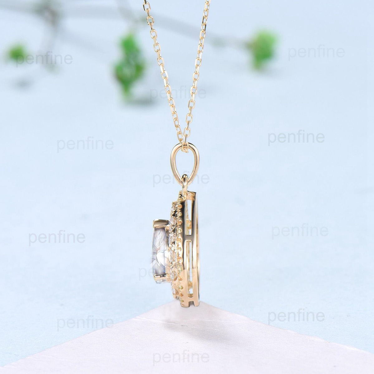 Double Halo pear shaped moissanite necklace vintage alternative lab grown diamond pendant 18k yellow gold necklace engagement gift for Women